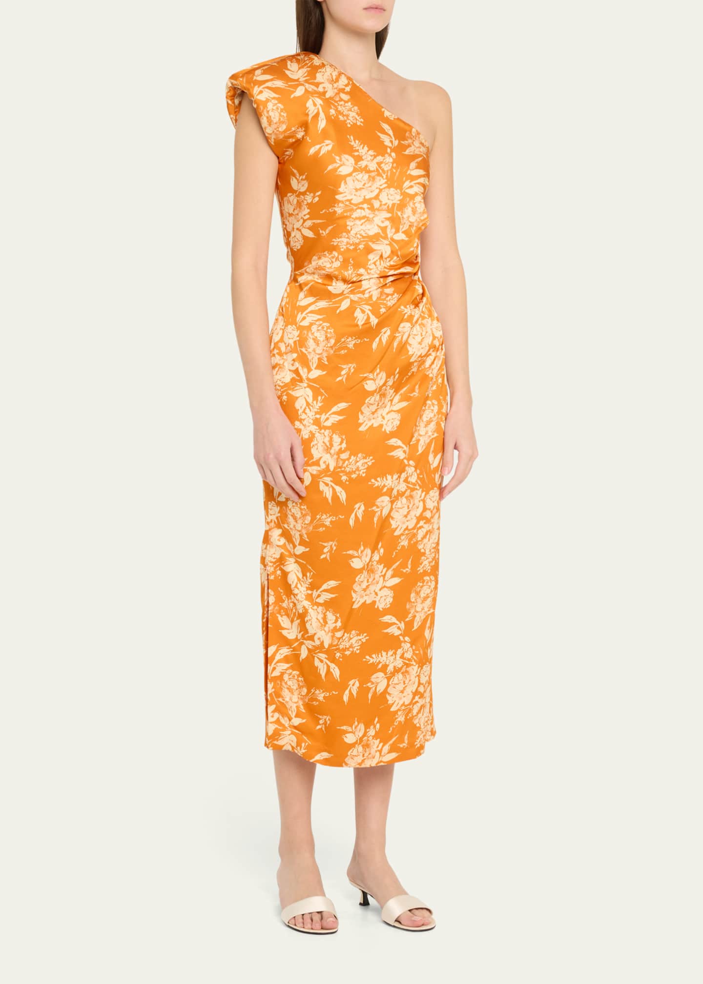 Rosie Assoulin Pad Me One-Shoulder Floral Draped Midi Dress Image 4 of 5