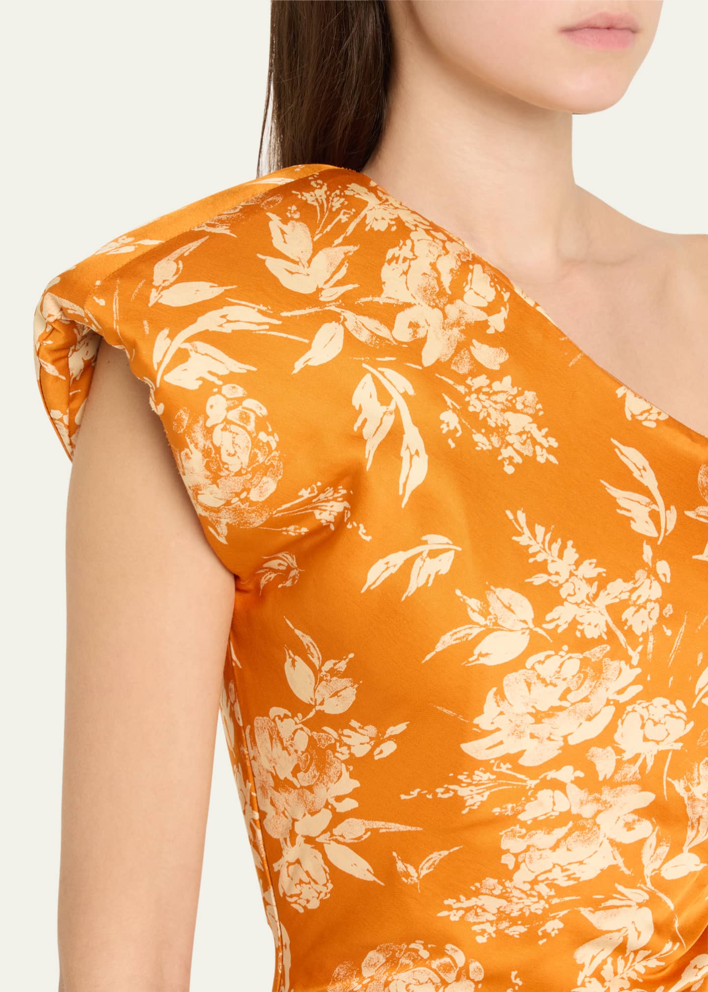 Rosie Assoulin Pad Me One-Shoulder Floral Draped Midi Dress Image 5 of 5