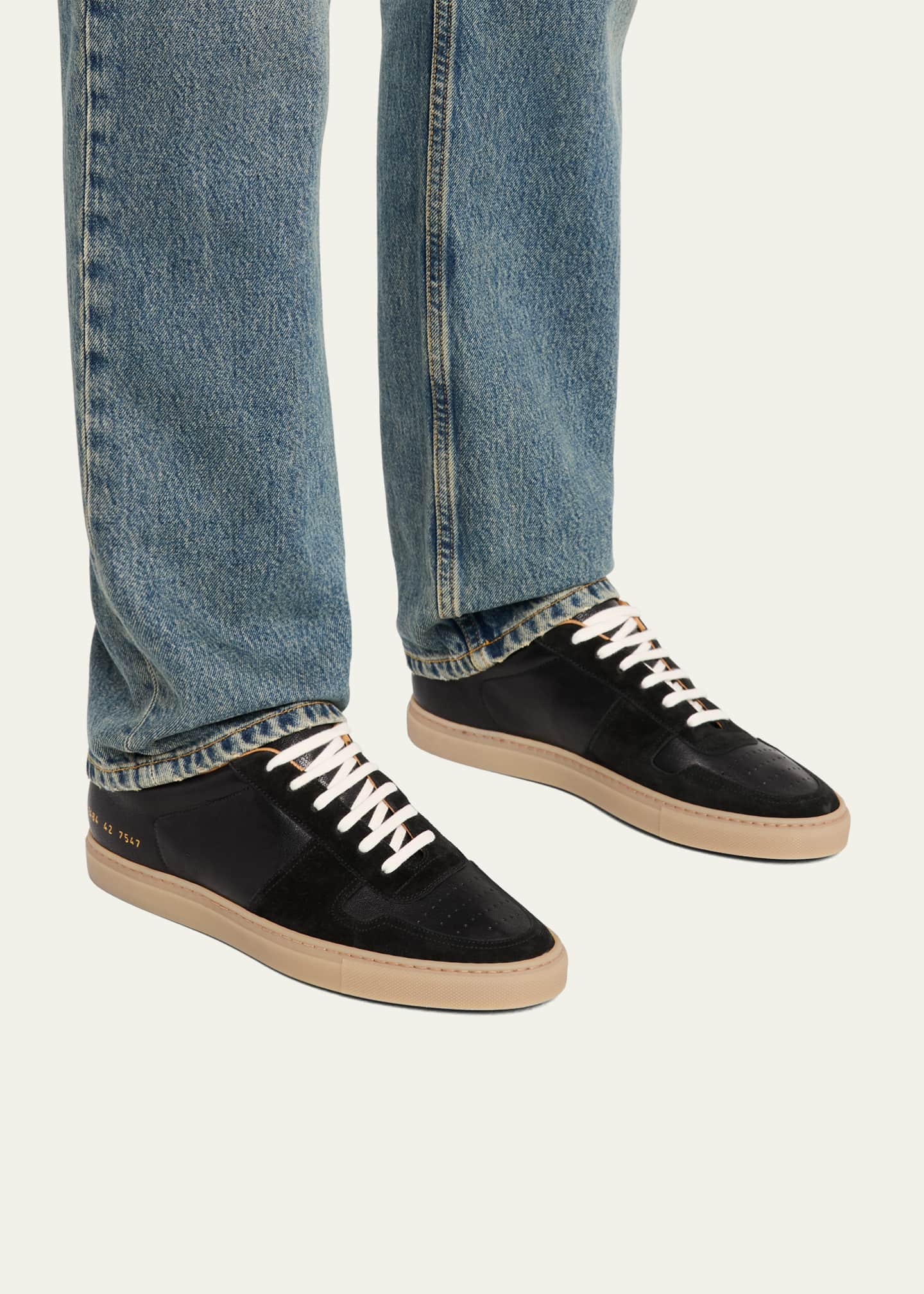 Men's Bball Duo Leather and Suede Low-Top Sneakers
