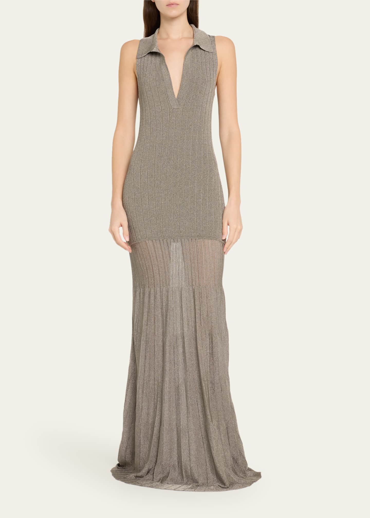 Adam Lippes Tashi Metallic Ribbed Maxi Dress Image 2 of 5