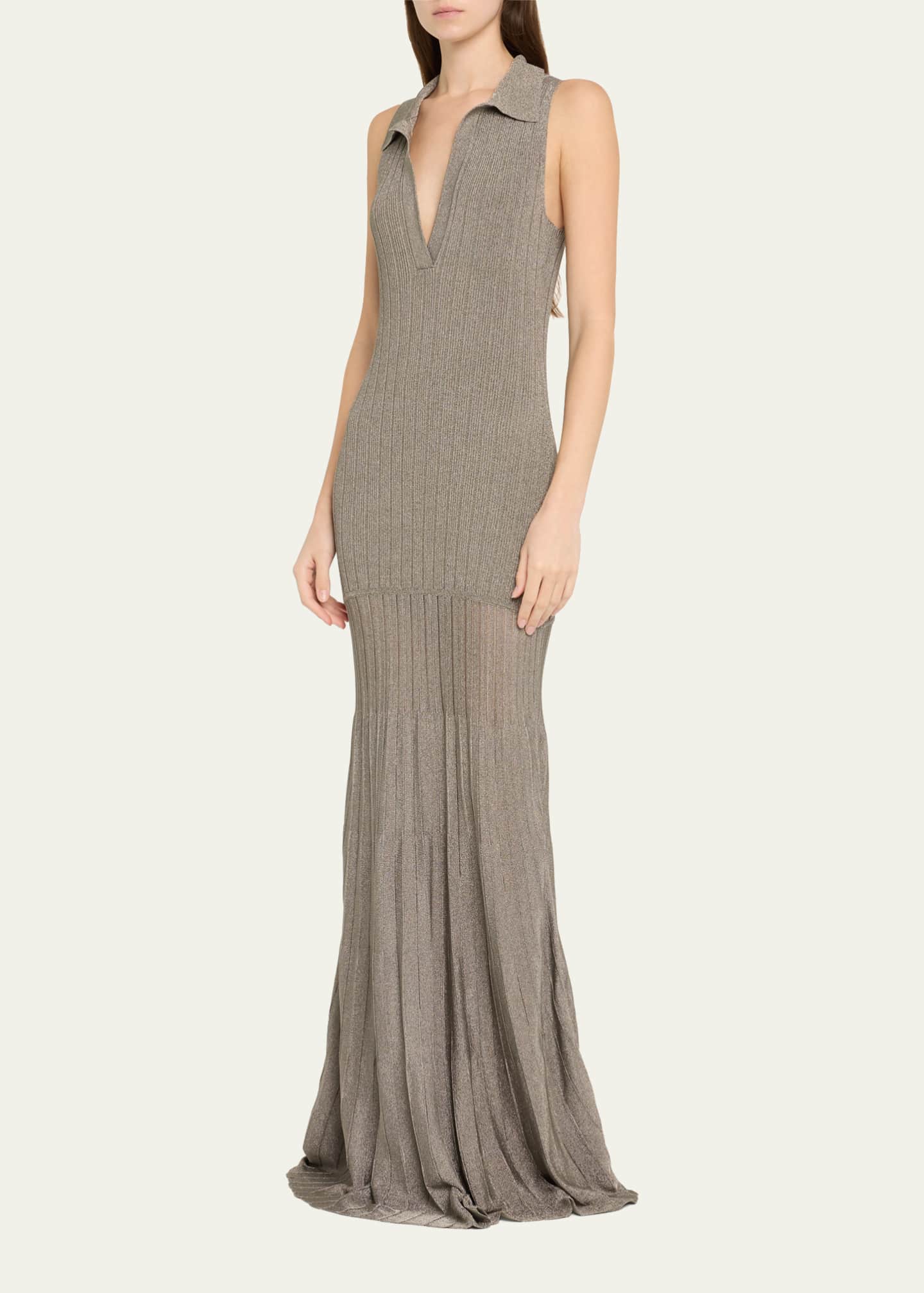 Adam Lippes Tashi Metallic Ribbed Maxi Dress Image 4 of 5