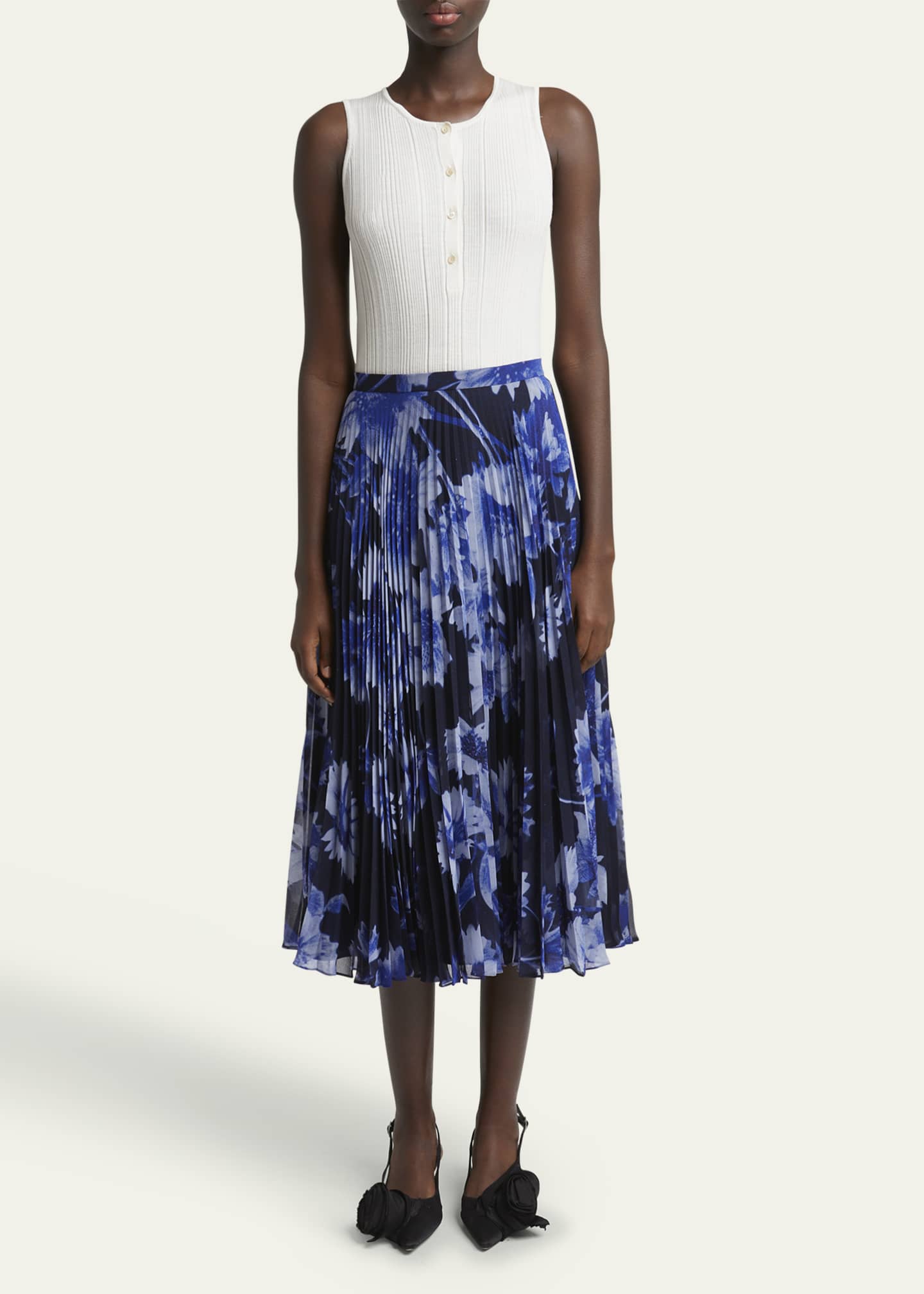 Erdem Pleated Floral Print Midi Skirt Image 2 of 5