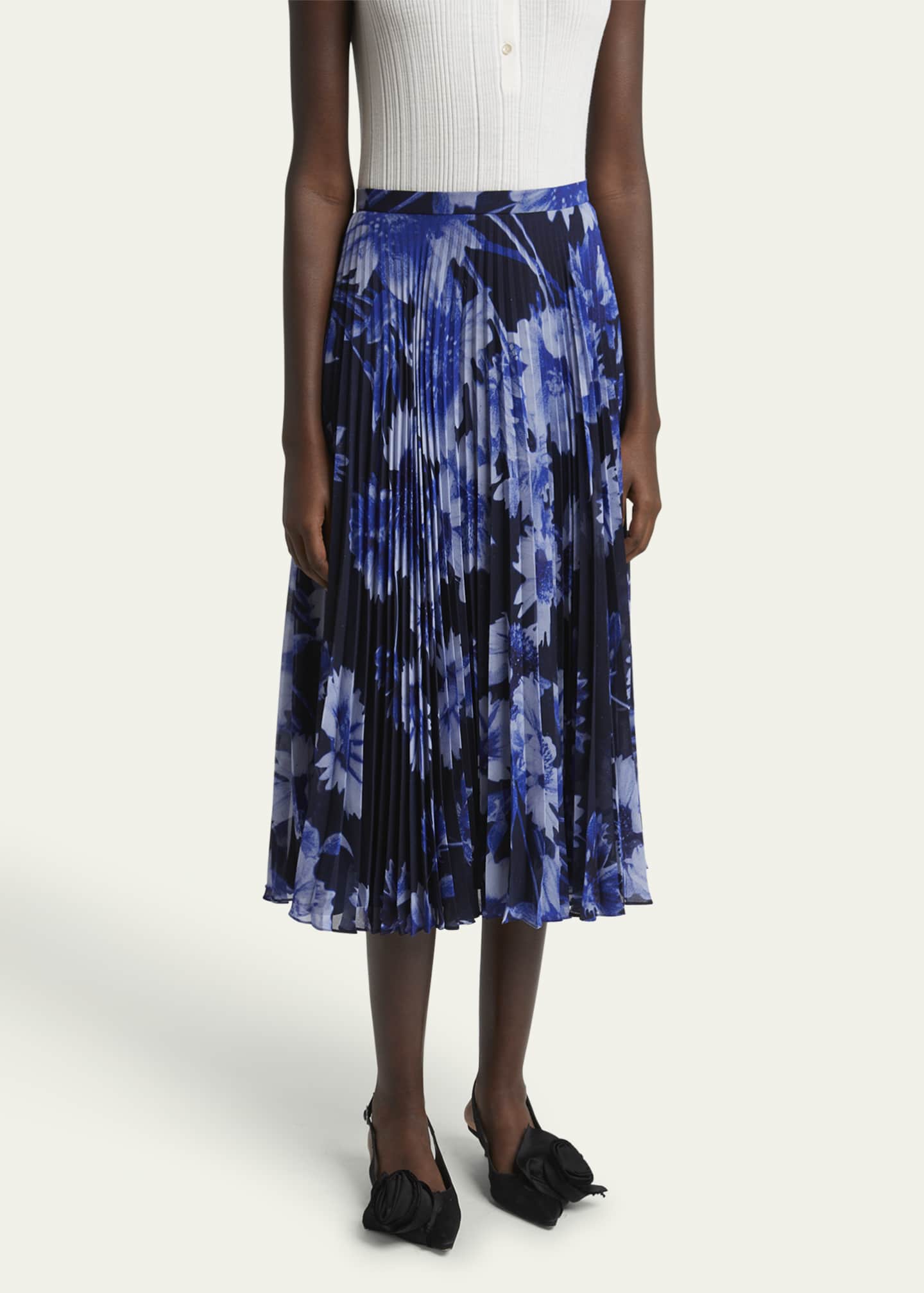 Erdem Pleated Floral Print Midi Skirt Image 4 of 5