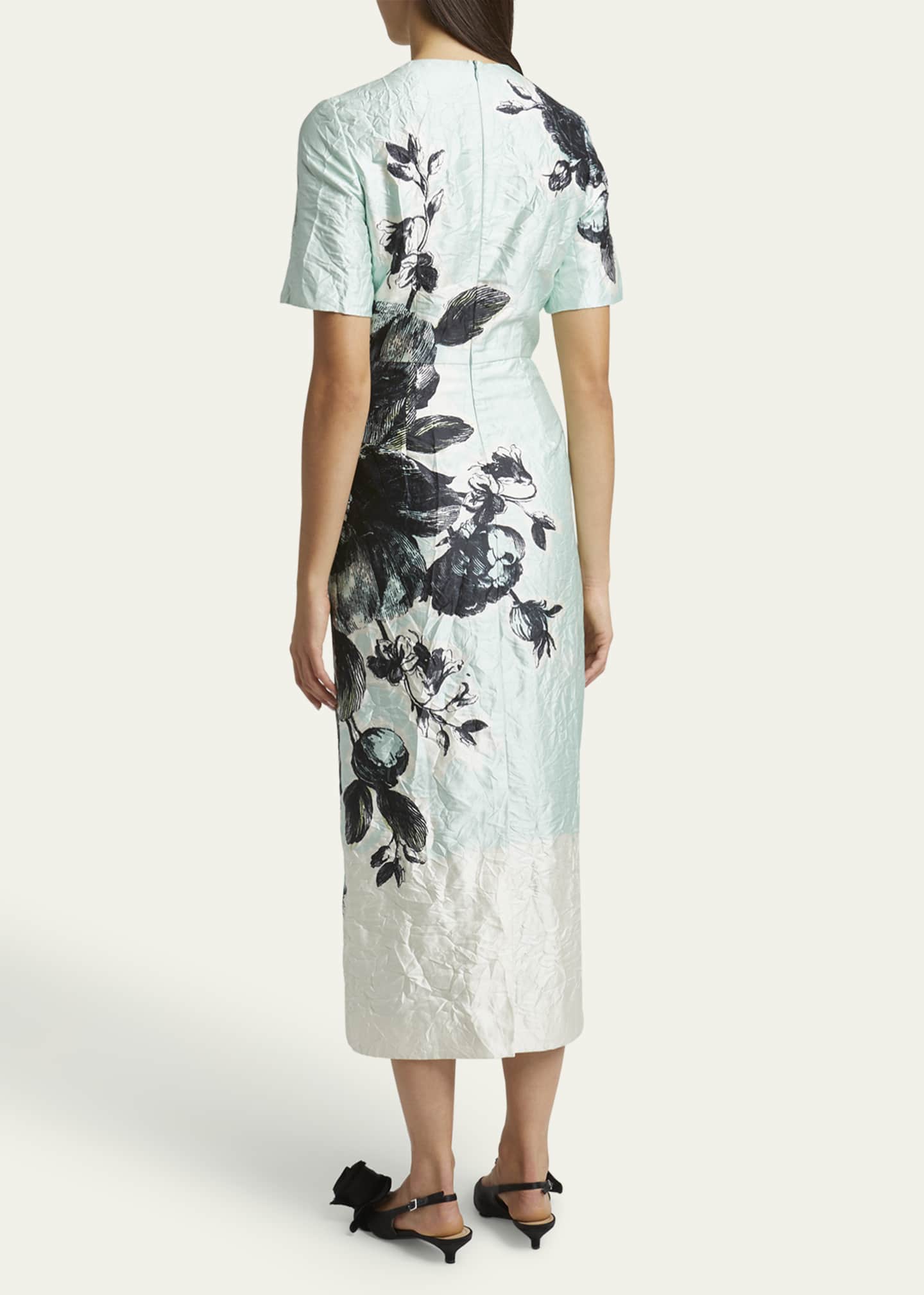 Erdem Floral Crinkle-Effect Short Sleeve Midi Dress Image 3 of 5