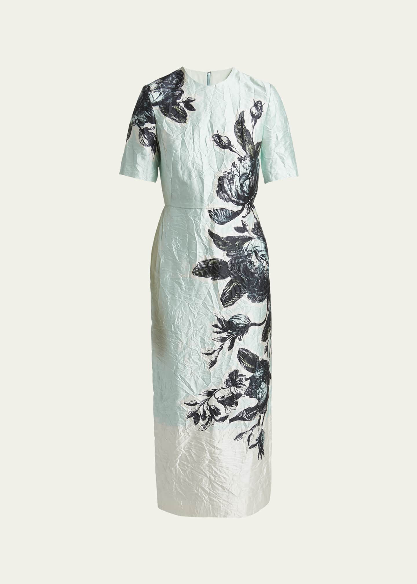 Erdem Floral Crinkle-Effect Short Sleeve Midi Dress Image 1 of 5