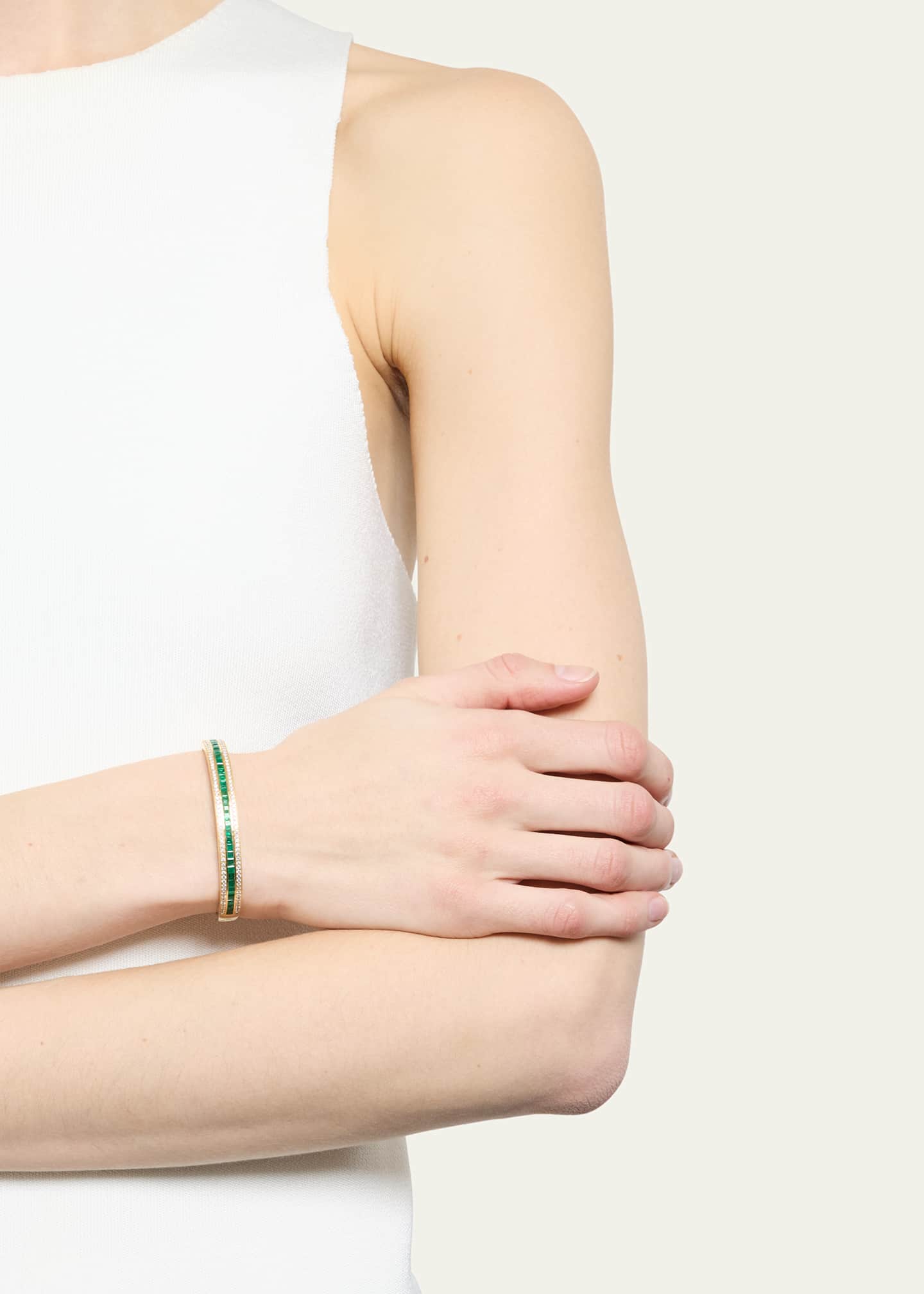 Alice Van Cal The Union Diamond and Emerald Bangle Bracelet in 18K Yellow Gold Image 2 of 4