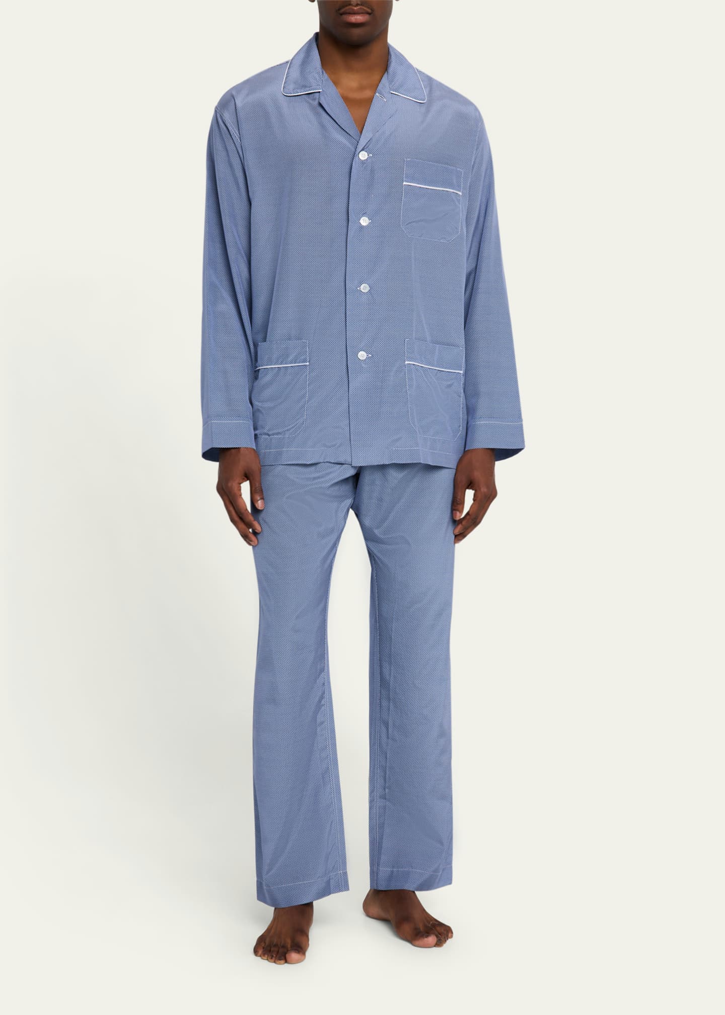 Emanuele Maffeis Men's Twins Cotton and Silk Long Pajama Set Image 2 of 5
