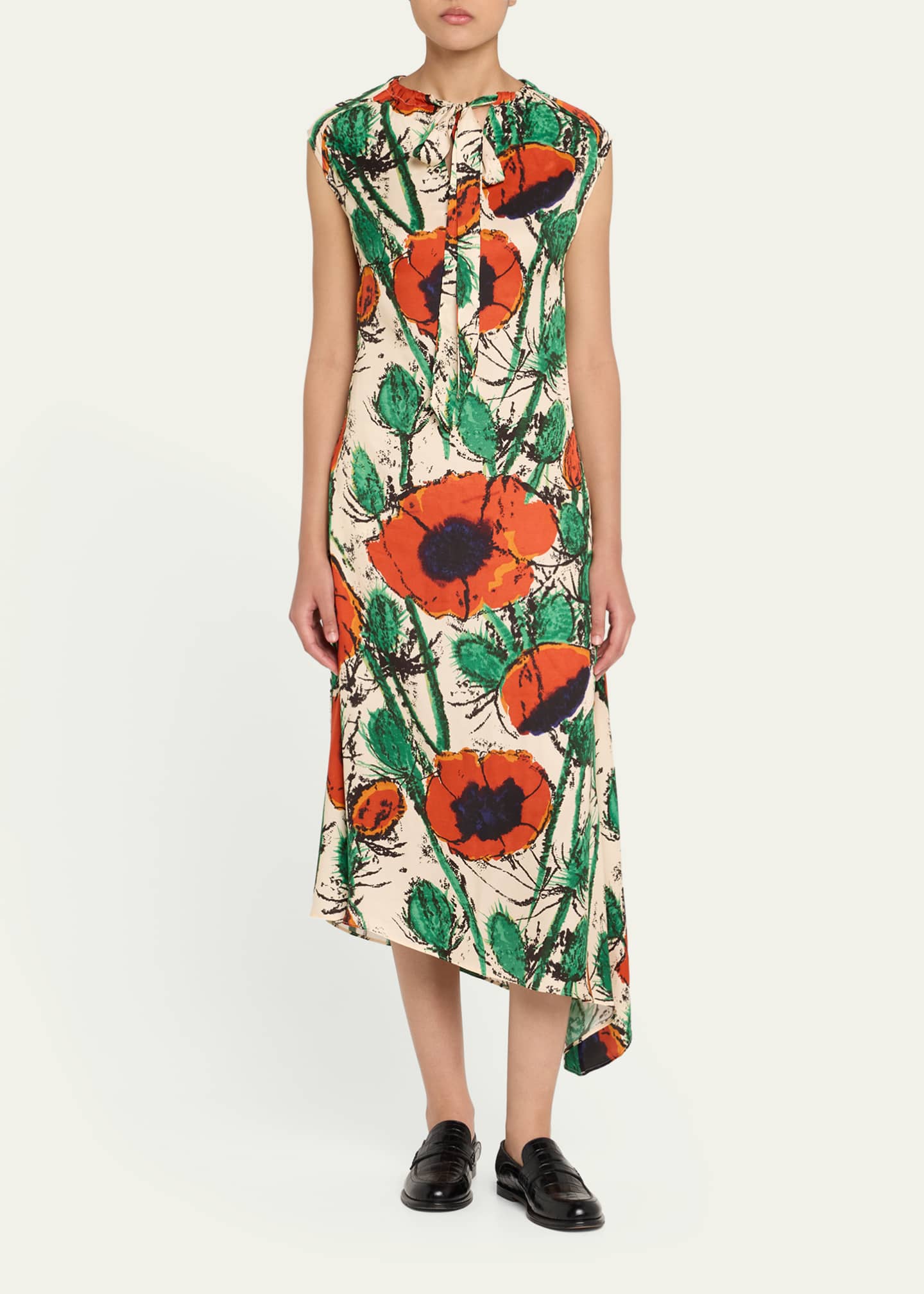 Wales Bonner Calypso Asymmetric Floral Twill Dress Image 2 of 5