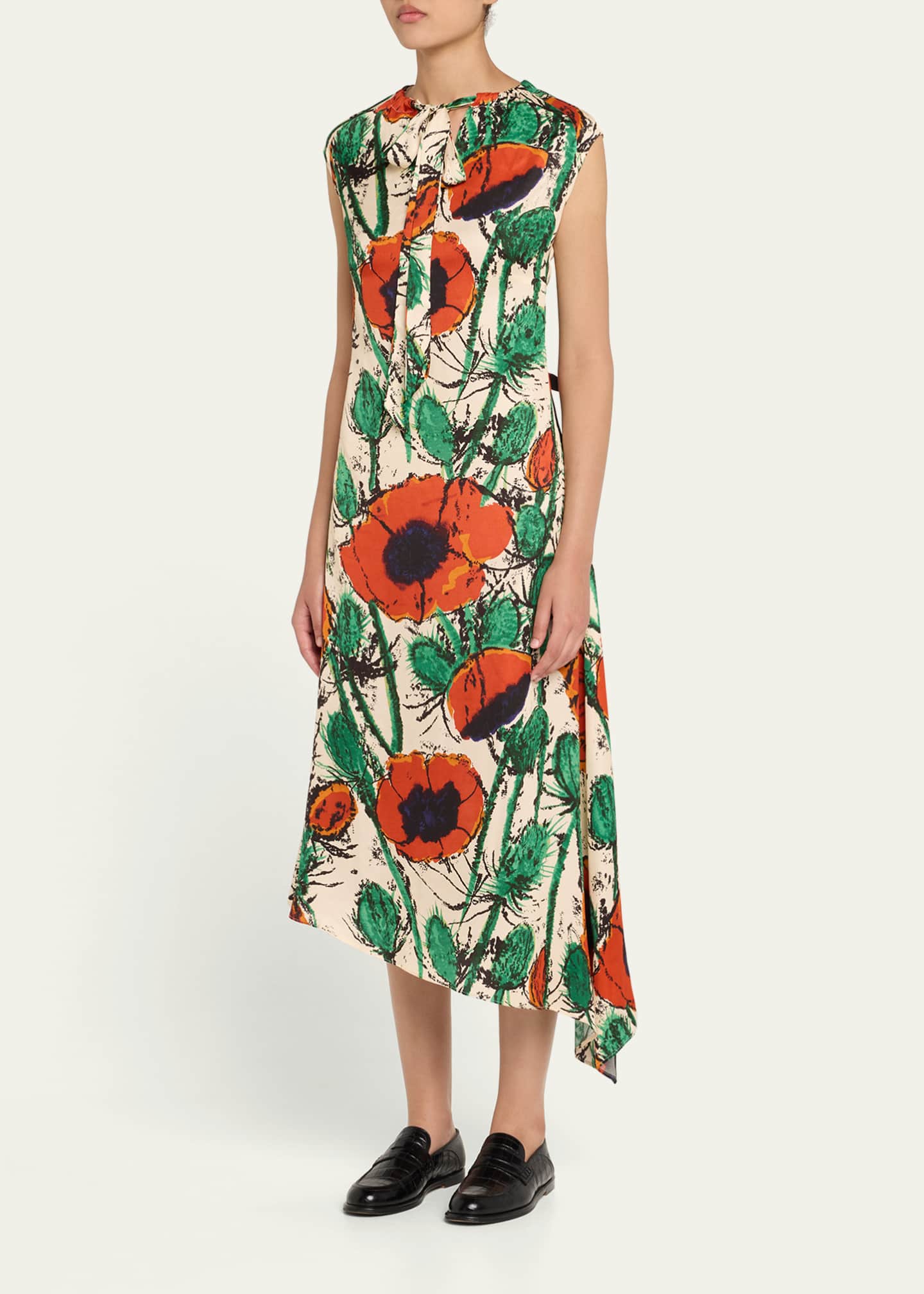 Wales Bonner Calypso Asymmetric Floral Twill Dress Image 4 of 5