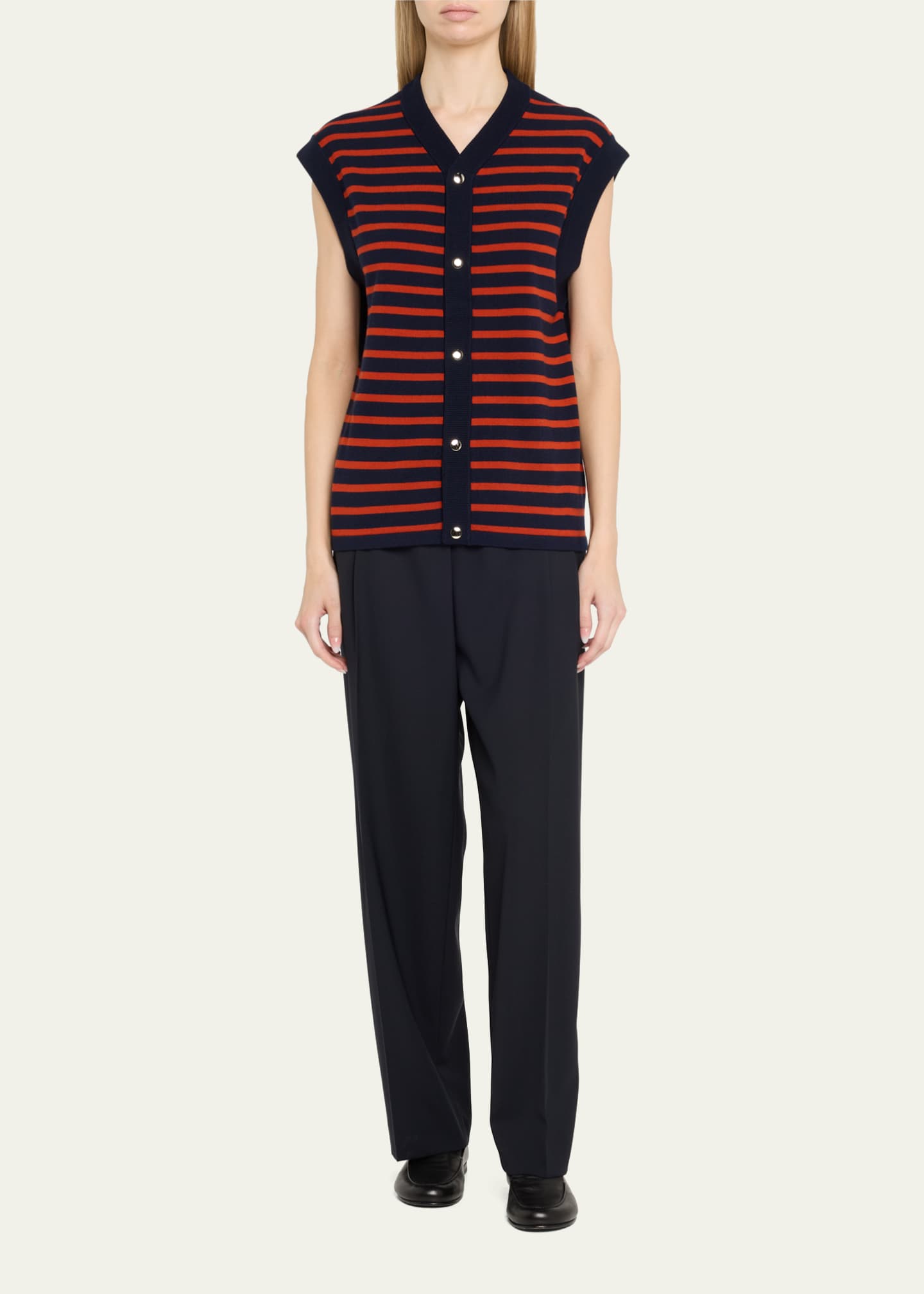 Wales Bonner Kamau Stripe Front Sleeveless Wool Cardigan Image 2 of 5
