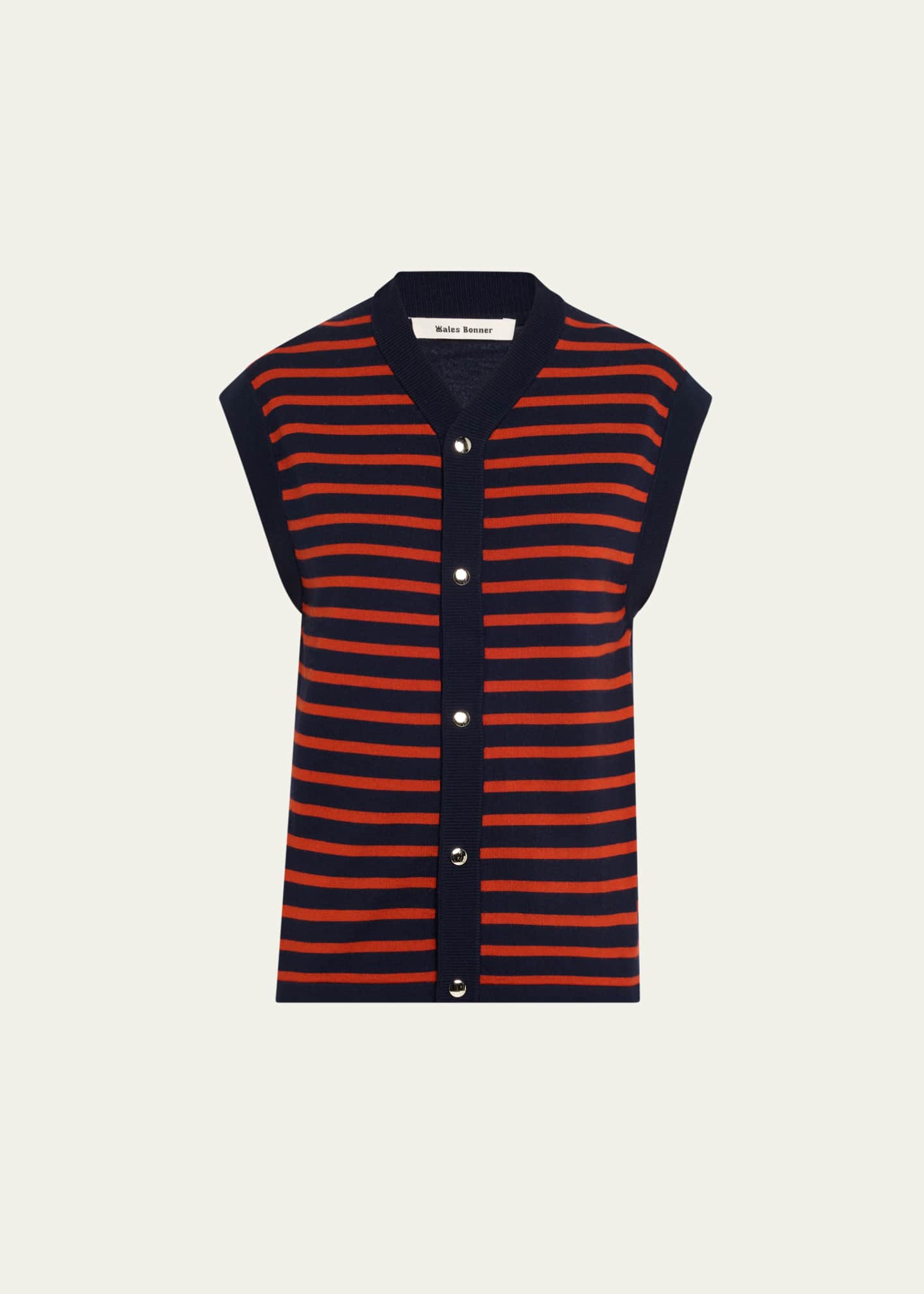 Wales Bonner Kamau Stripe Front Sleeveless Wool Cardigan Image 1 of 5