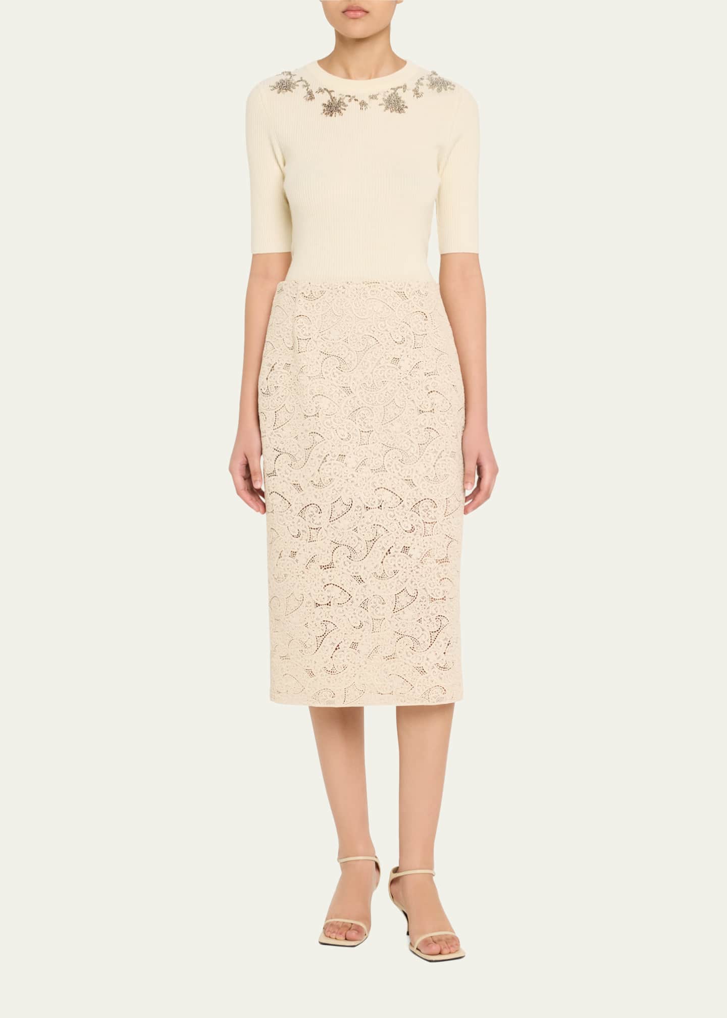 Prabal Gurung Floral Embroidered Elbow-Sleeve Rib Sweater Image 2 of 5