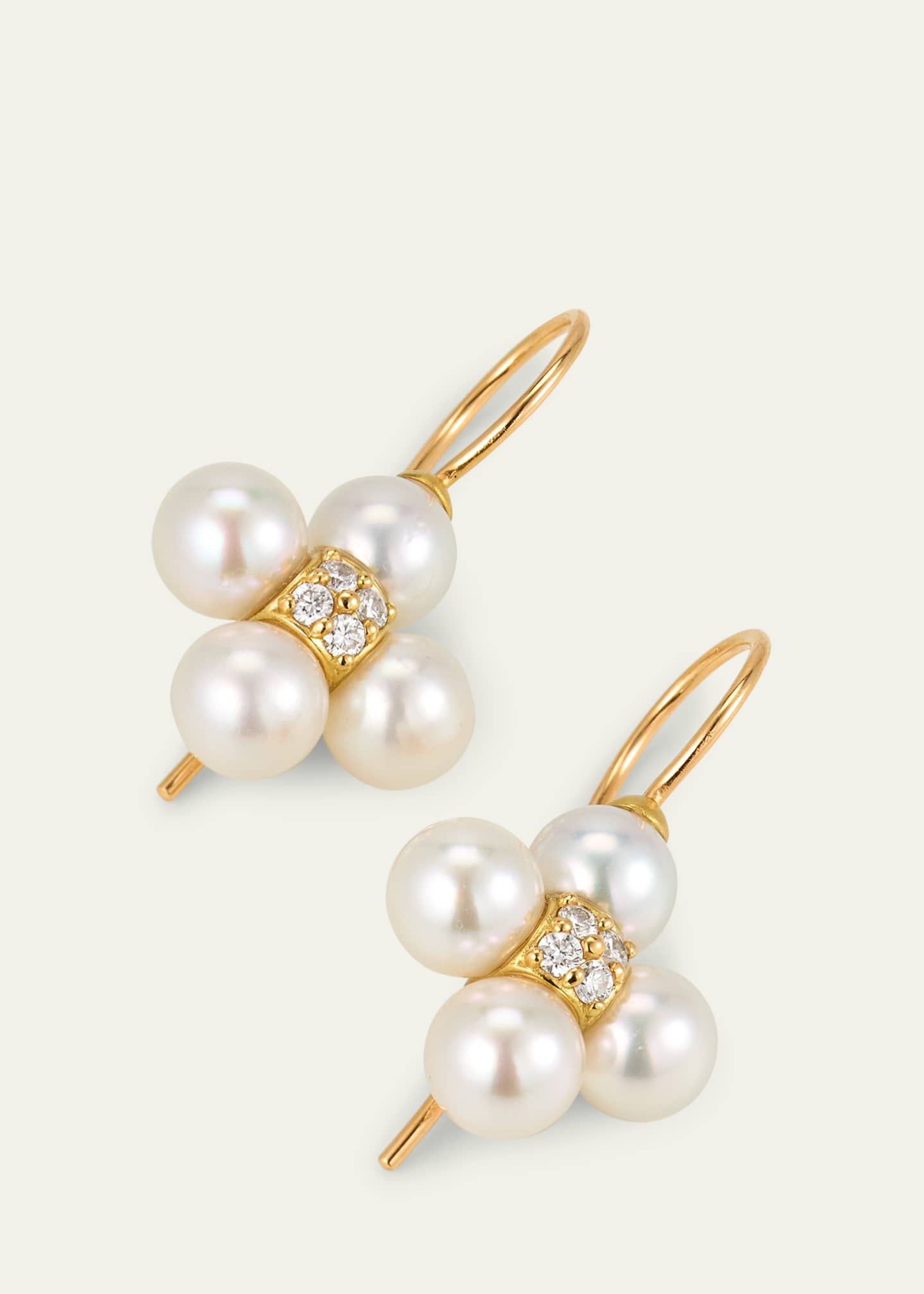Paul Morelli Sequence Pearl Earrings On A Wire with Diamonds in 18K Yellow Gold Image 3 of 4