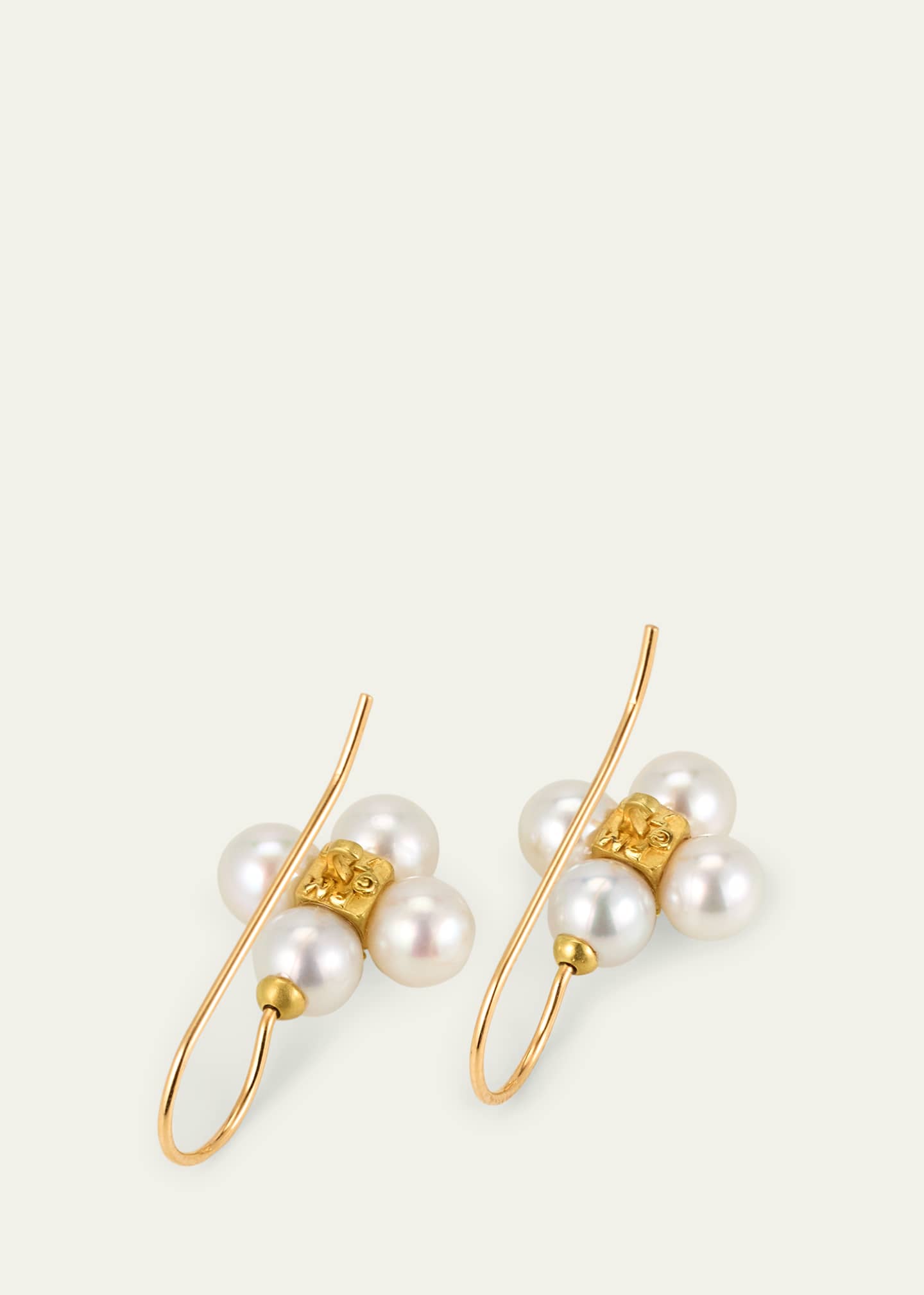 Paul Morelli Sequence Pearl Earrings On A Wire with Diamonds in 18K Yellow Gold Image 4 of 4