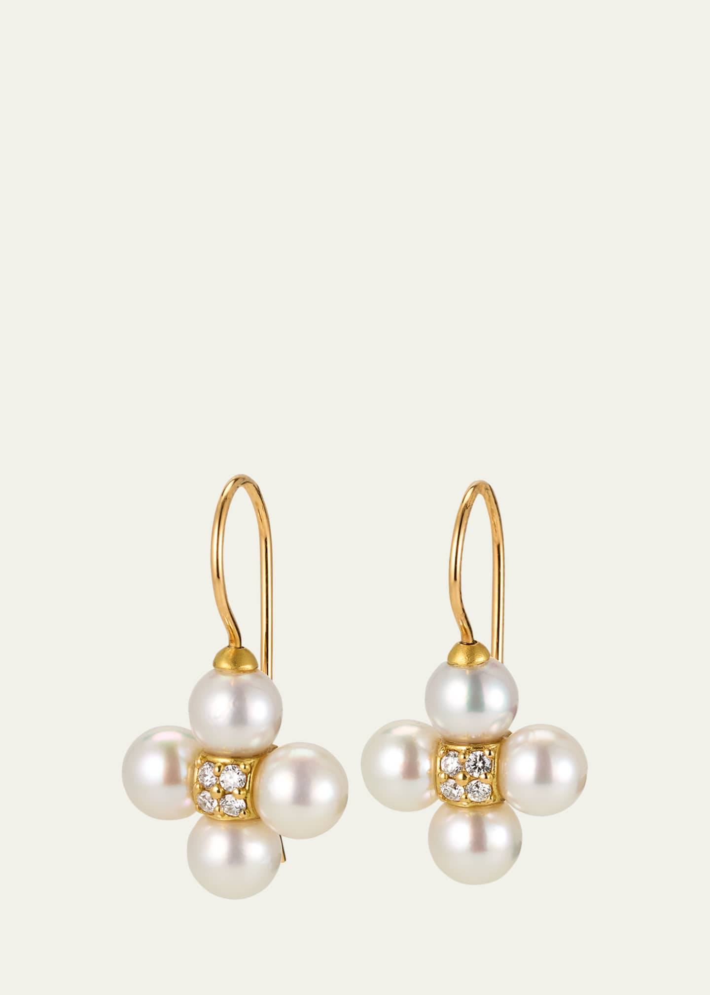 Paul Morelli Sequence Pearl Earrings On A Wire with Diamonds in 18K Yellow Gold Image 1 of 4
