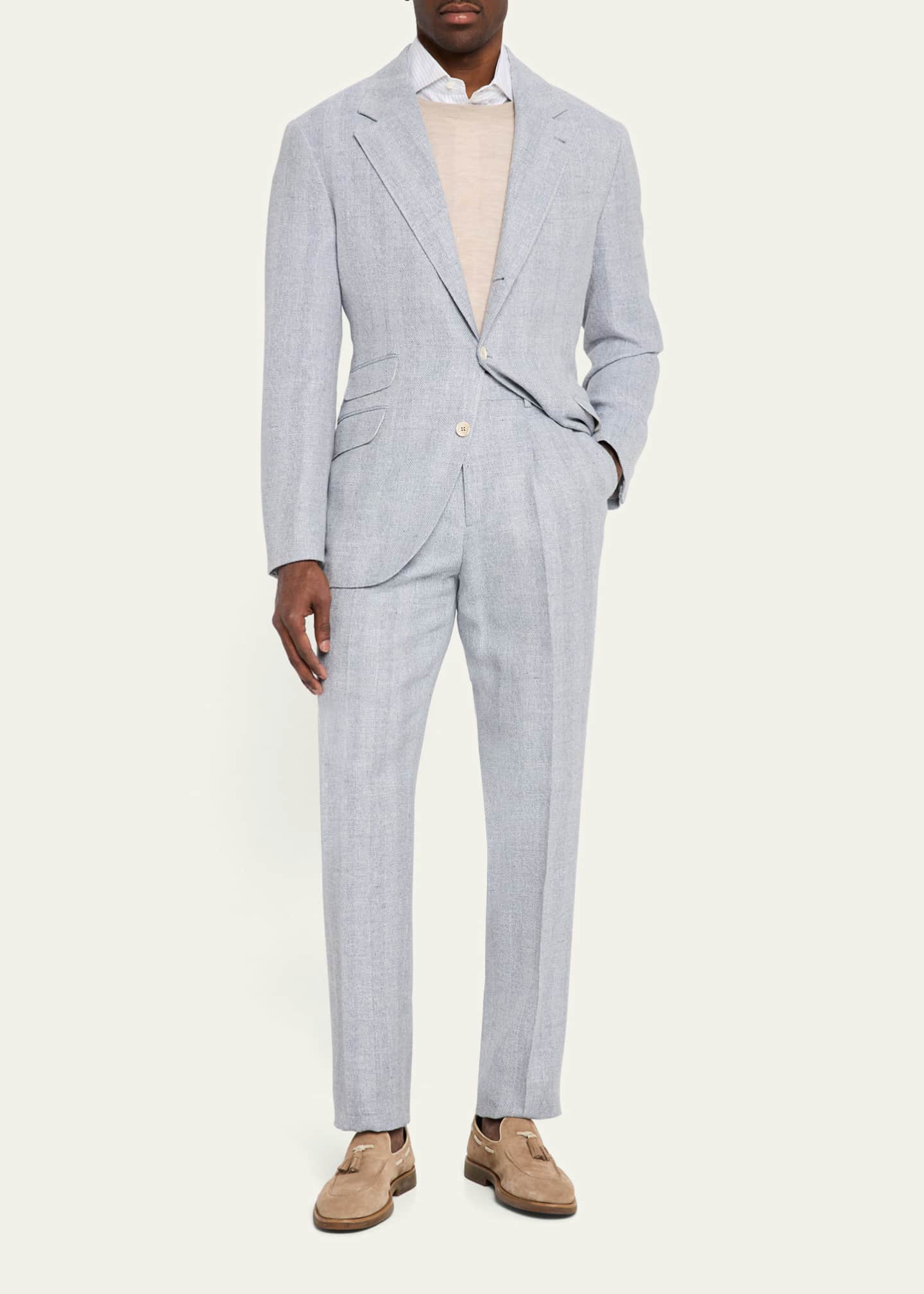 Brunello Cucinelli Men's Cavallo Textured Stripe Suit Image 2 of 8