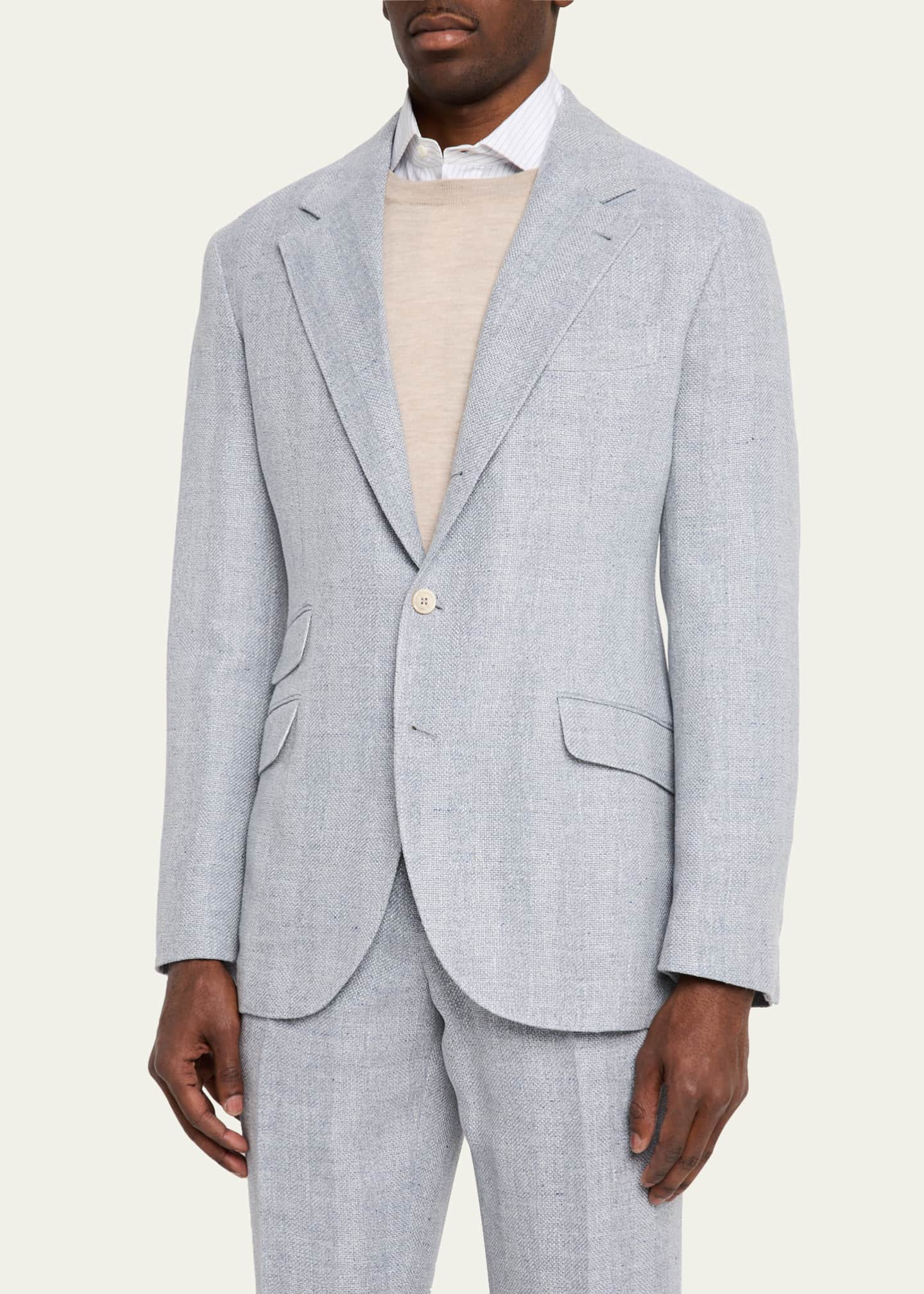 Brunello Cucinelli Men's Cavallo Textured Stripe Suit Image 4 of 8
