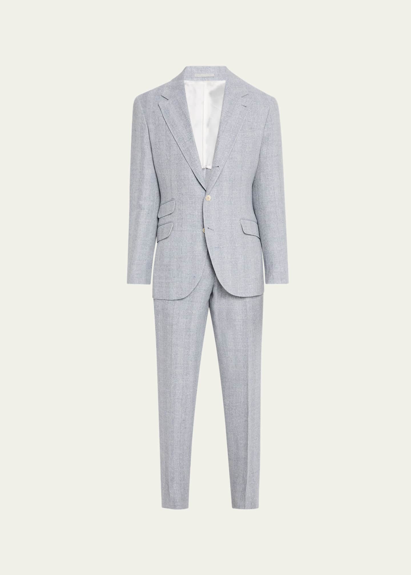 Brunello Cucinelli Men's Cavallo Textured Stripe Suit Image 1 of 8