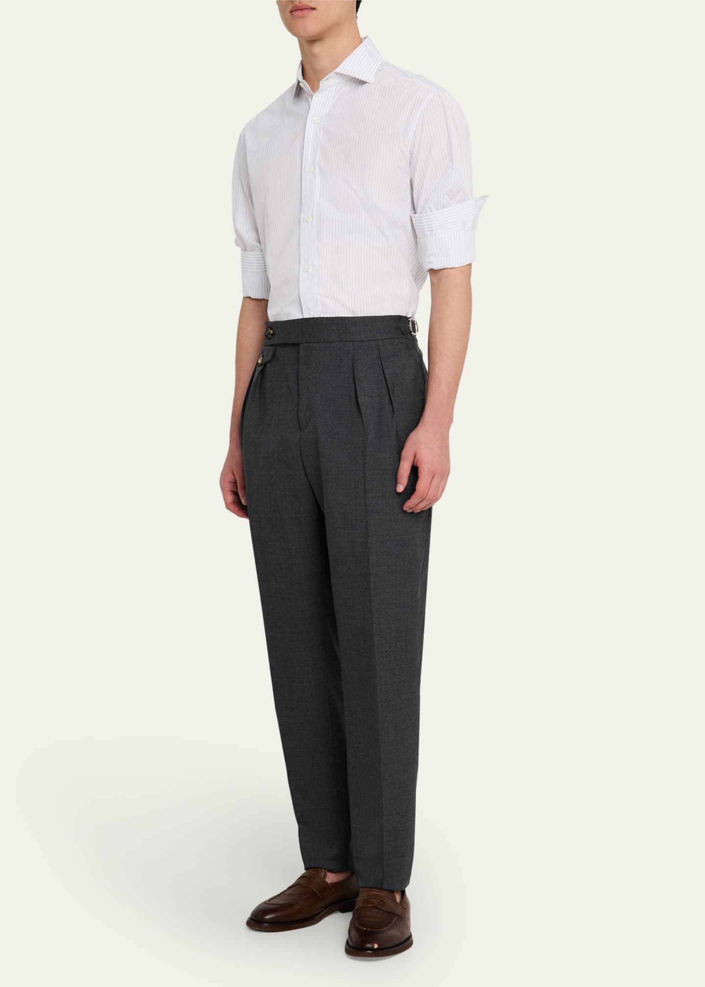 Brunello Cucinelli Men's Double-Pleated Wool Pants Image 2 of 5