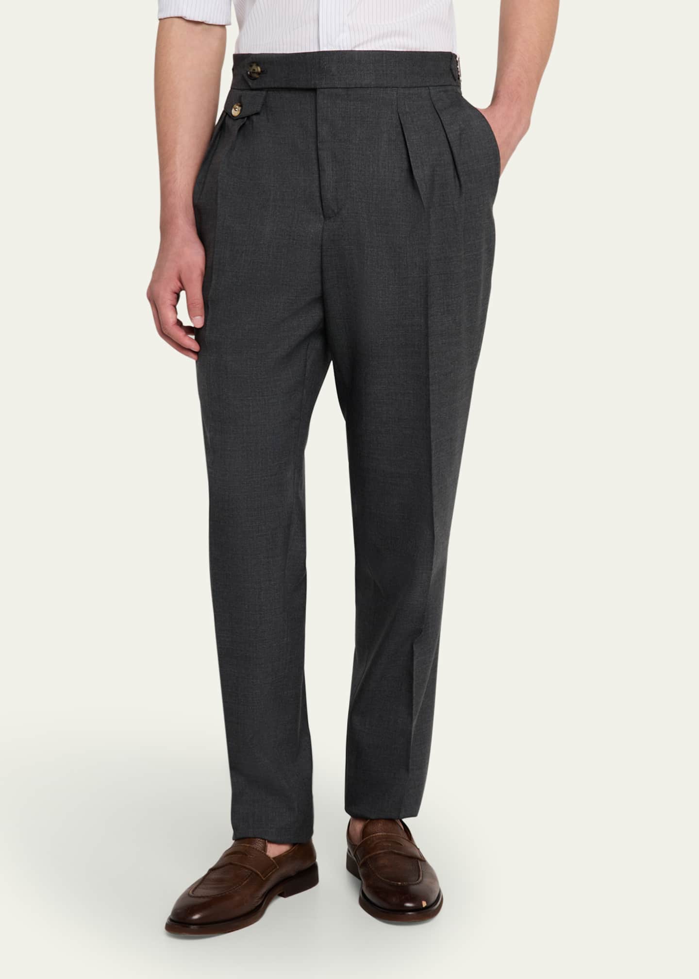 Brunello Cucinelli Men's Double-Pleated Wool Pants Image 4 of 5