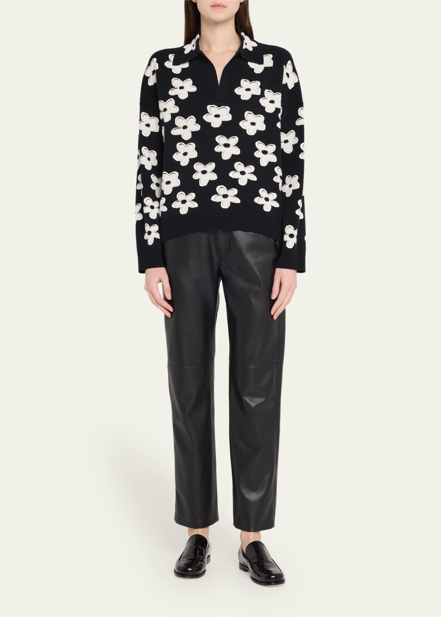 Marc Jacobs Daisy Jacquard Long-Sleeve Polo Top Image 2 of 3