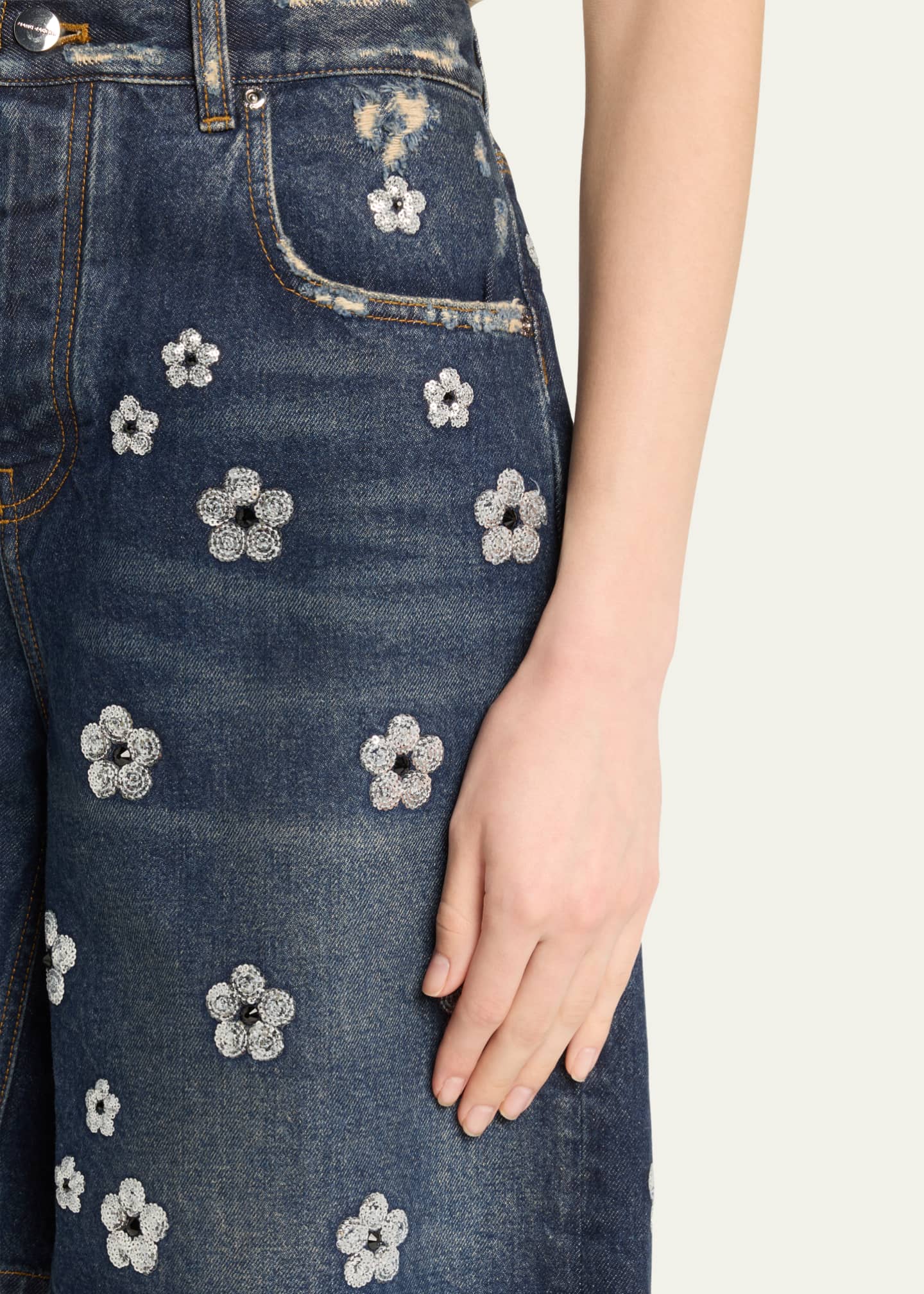 Marc Jacobs Daisy Sequined Wide-Leg Denim Bermuda Shorts Image 5 of 5