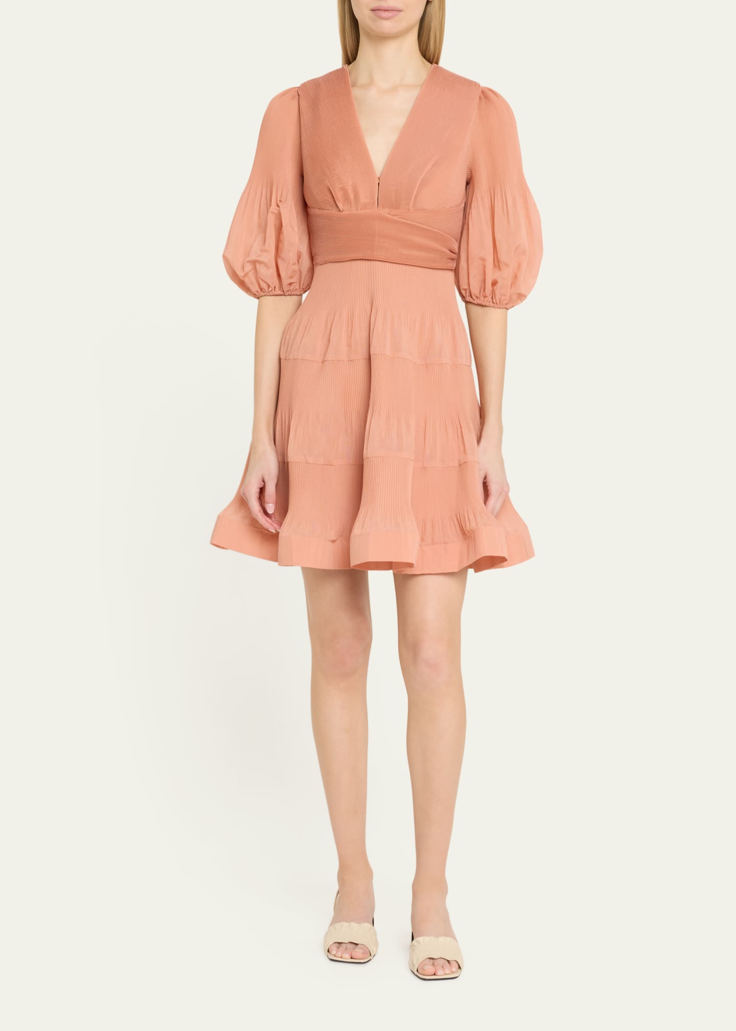 Zimmermann Pleated Puff-Sleeve Mini Dress Image 2 of 5