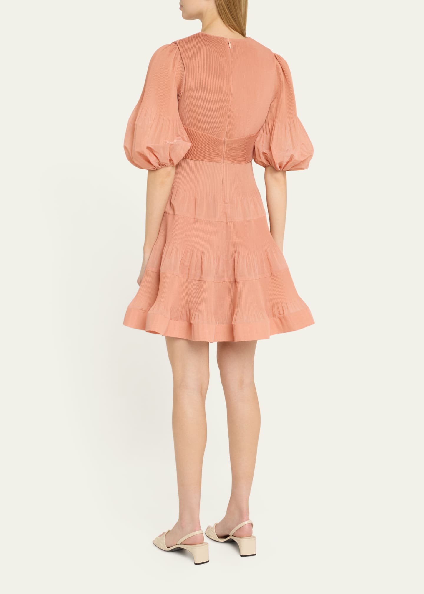 Zimmermann Pleated Puff-Sleeve Mini Dress Image 3 of 5