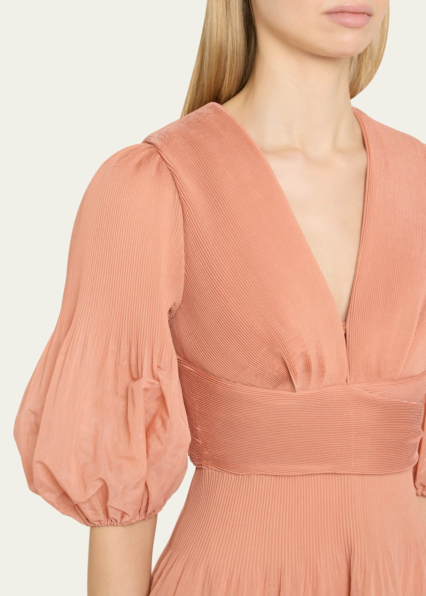 Zimmermann Pleated Puff-Sleeve Mini Dress Image 5 of 5