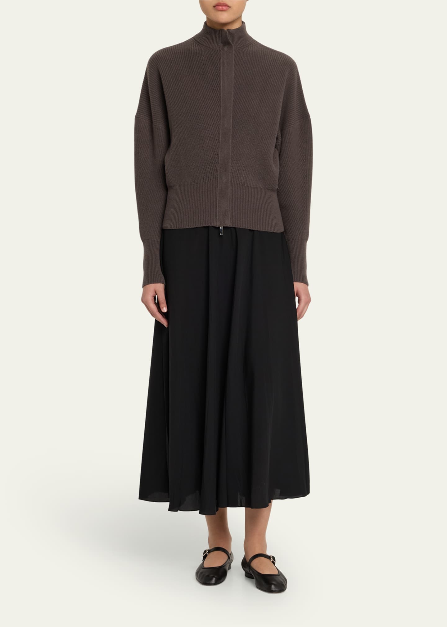 SaSuPhi Zip English Ribbed Merino Wool Cashmere Cardigan Image 2 of 5