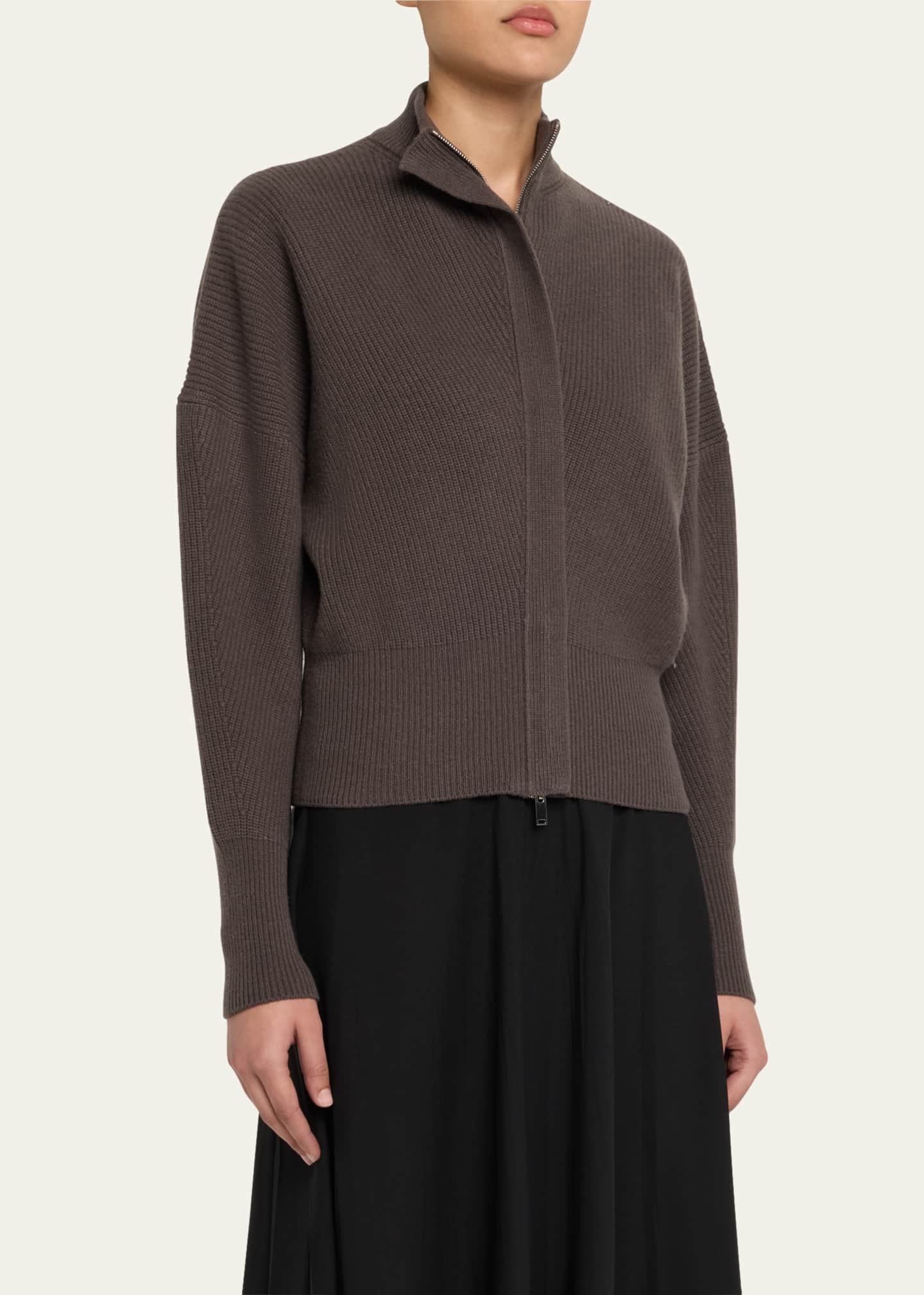 SaSuPhi Zip English Ribbed Merino Wool Cashmere Cardigan Image 4 of 5