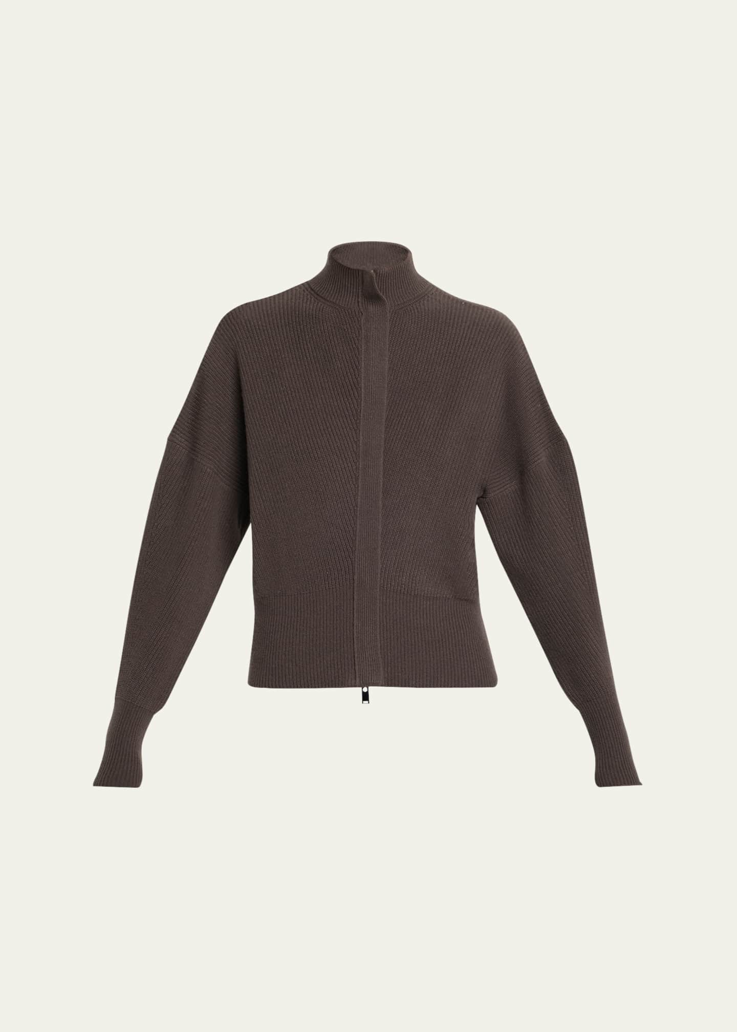 SaSuPhi Zip English Ribbed Merino Wool Cashmere Cardigan Image 1 of 5