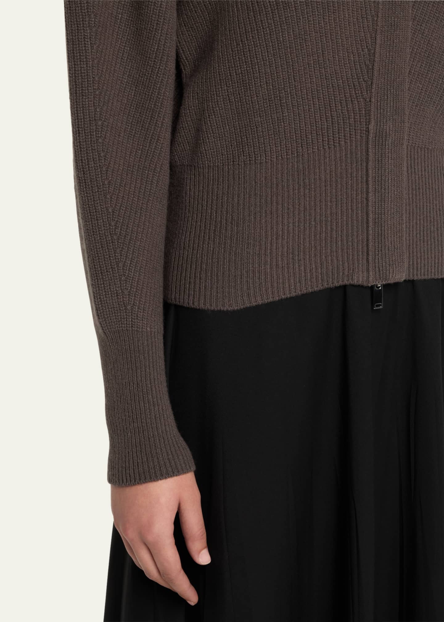 SaSuPhi Zip English Ribbed Merino Wool Cashmere Cardigan Image 5 of 5