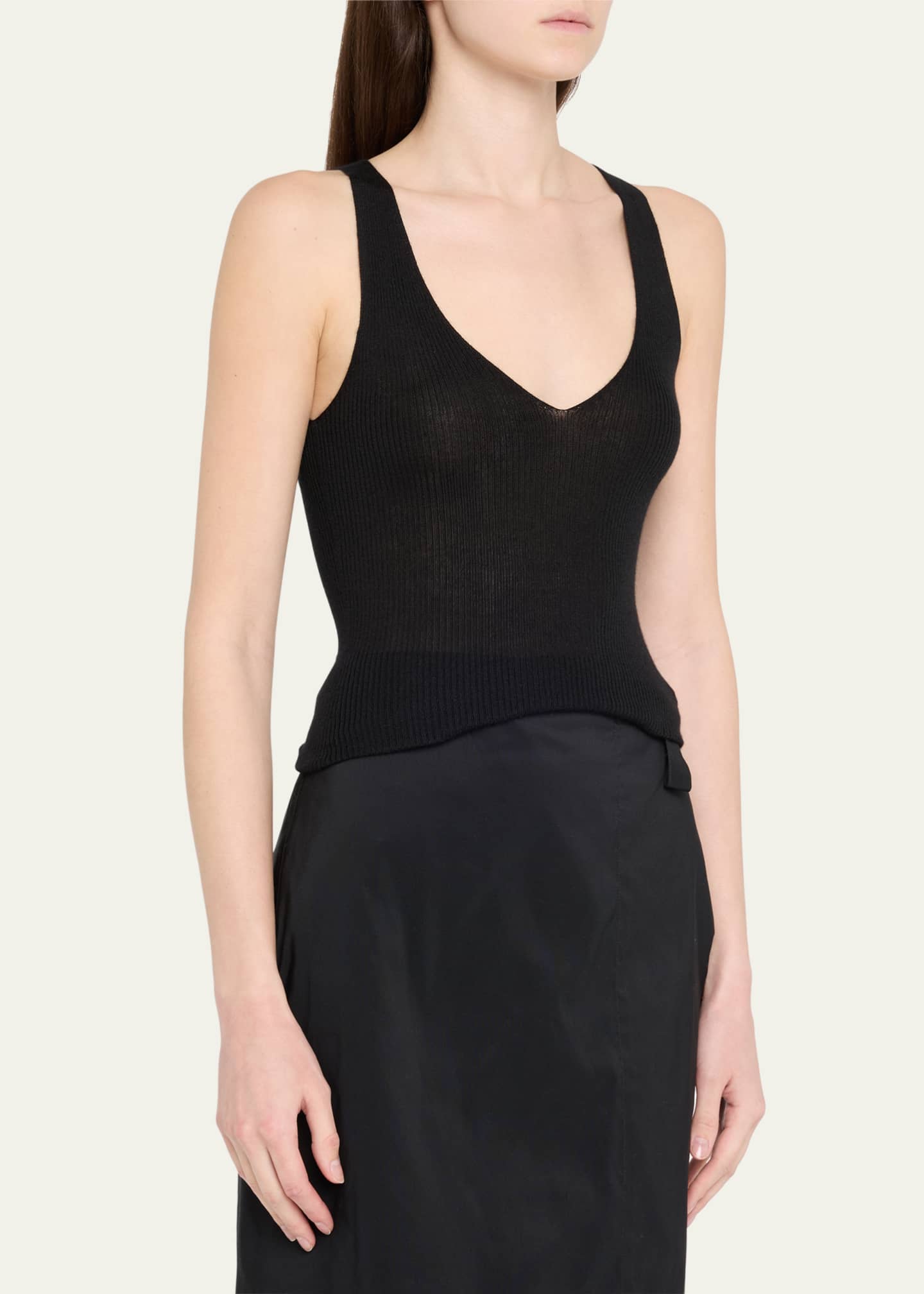 SaSuPhi Ribbed V-Neck Silk Cashmere Tank Top Image 4 of 5