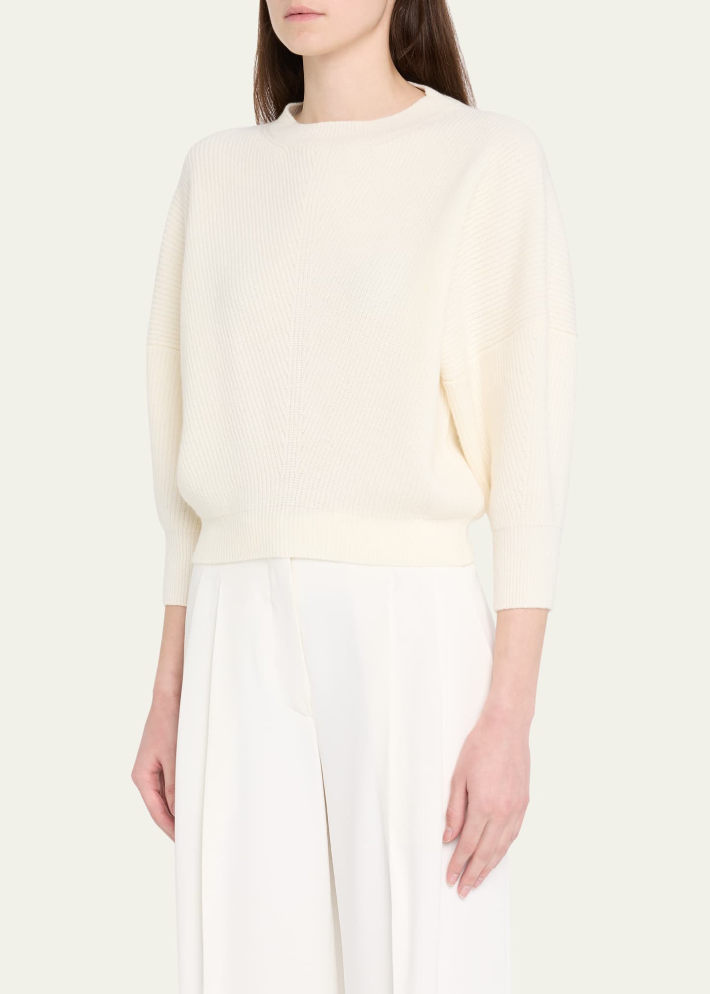 SaSuPhi English Ribbed Three-Quarter Sleeve Wool Cashmere Sweater Image 4 of 5