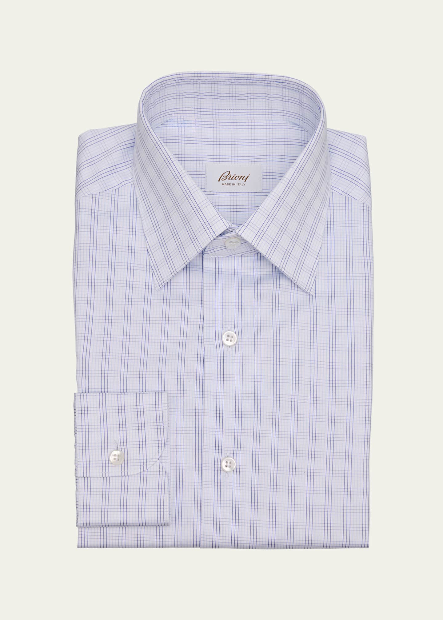 Brioni Men's Cotton Twill Check Dress Shirt Image 1 of 2
