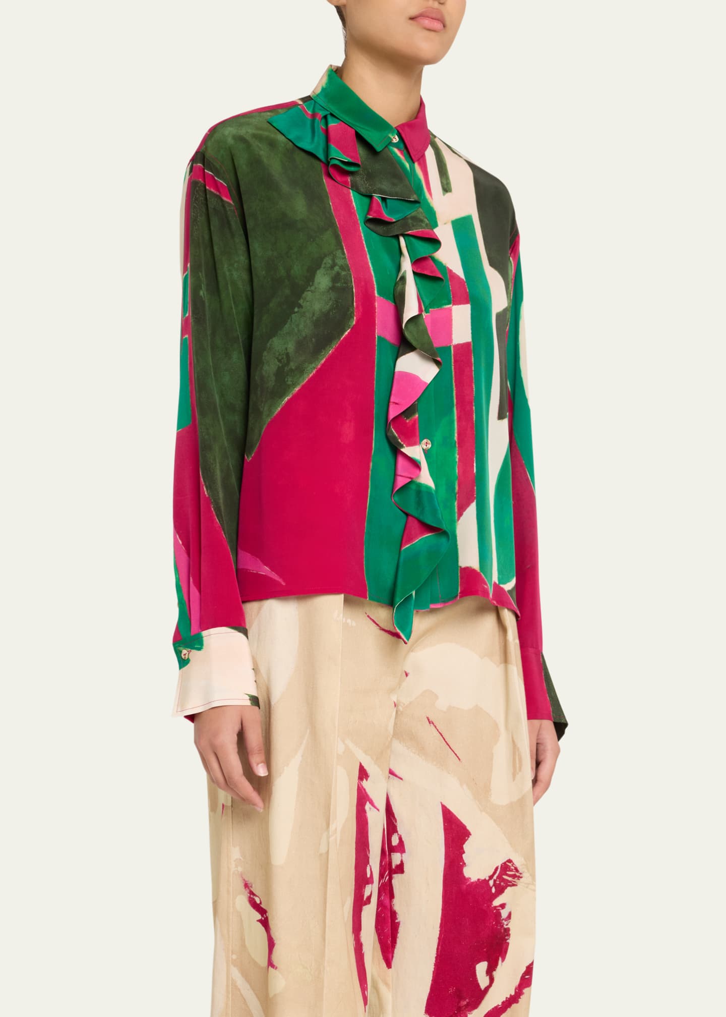 Ulla Johnson UJ x Lee Krasner Study Abstract Ruffle Blouse Image 4 of 5