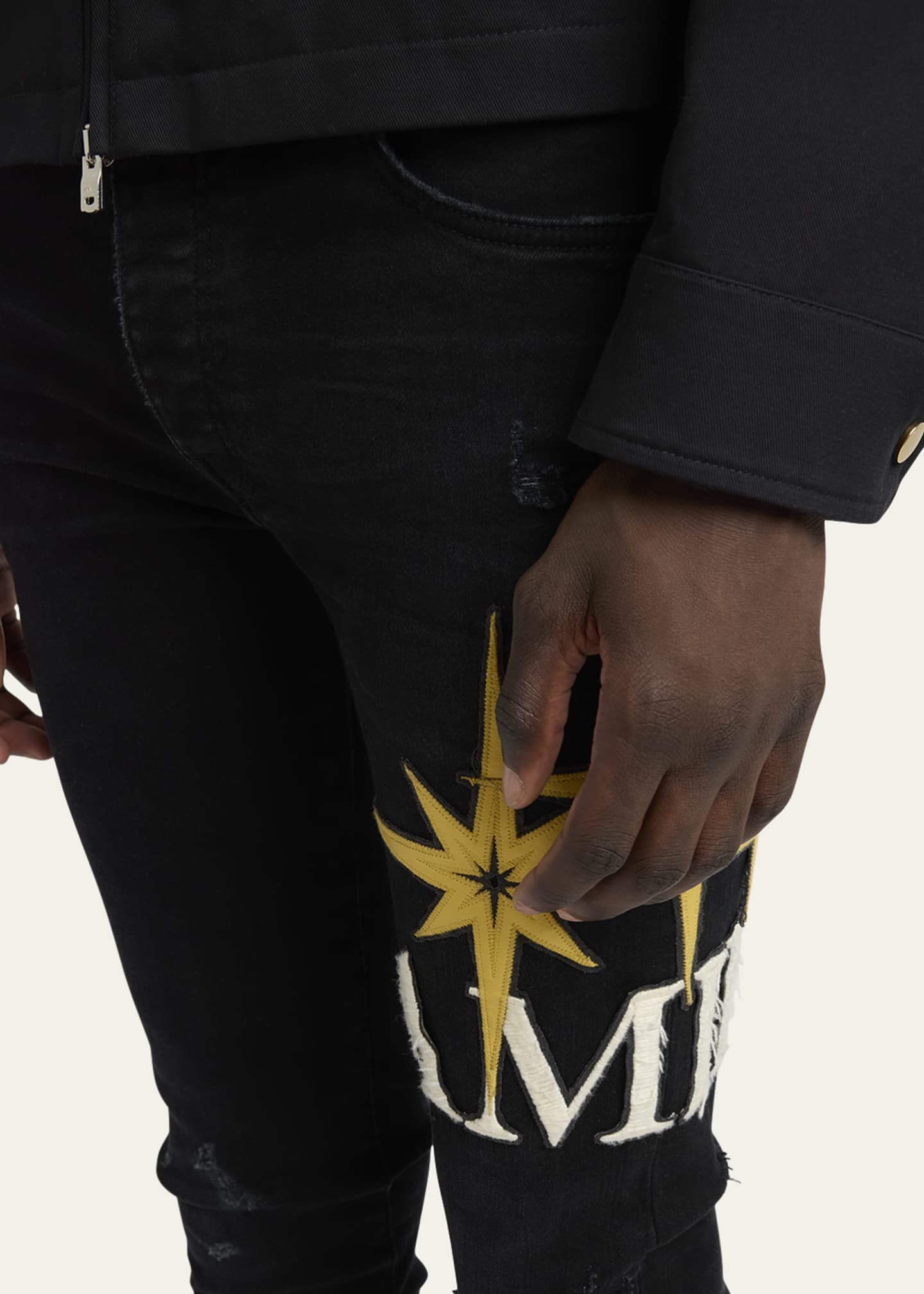 Amiri Men's Starburst Applique Skinny Jeans Image 5 of 5