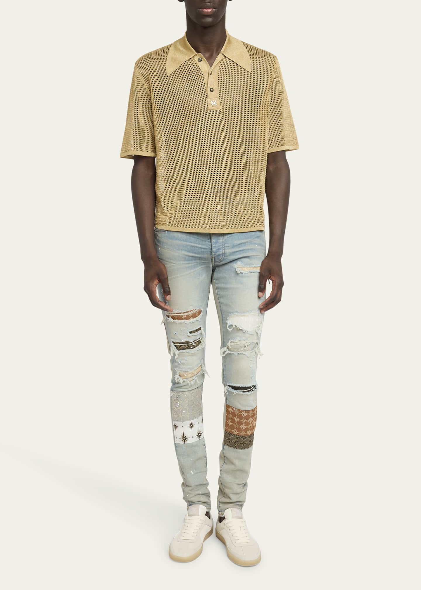 Amiri Men's Lurex Mesh Polo Shirt Image 2 of 5