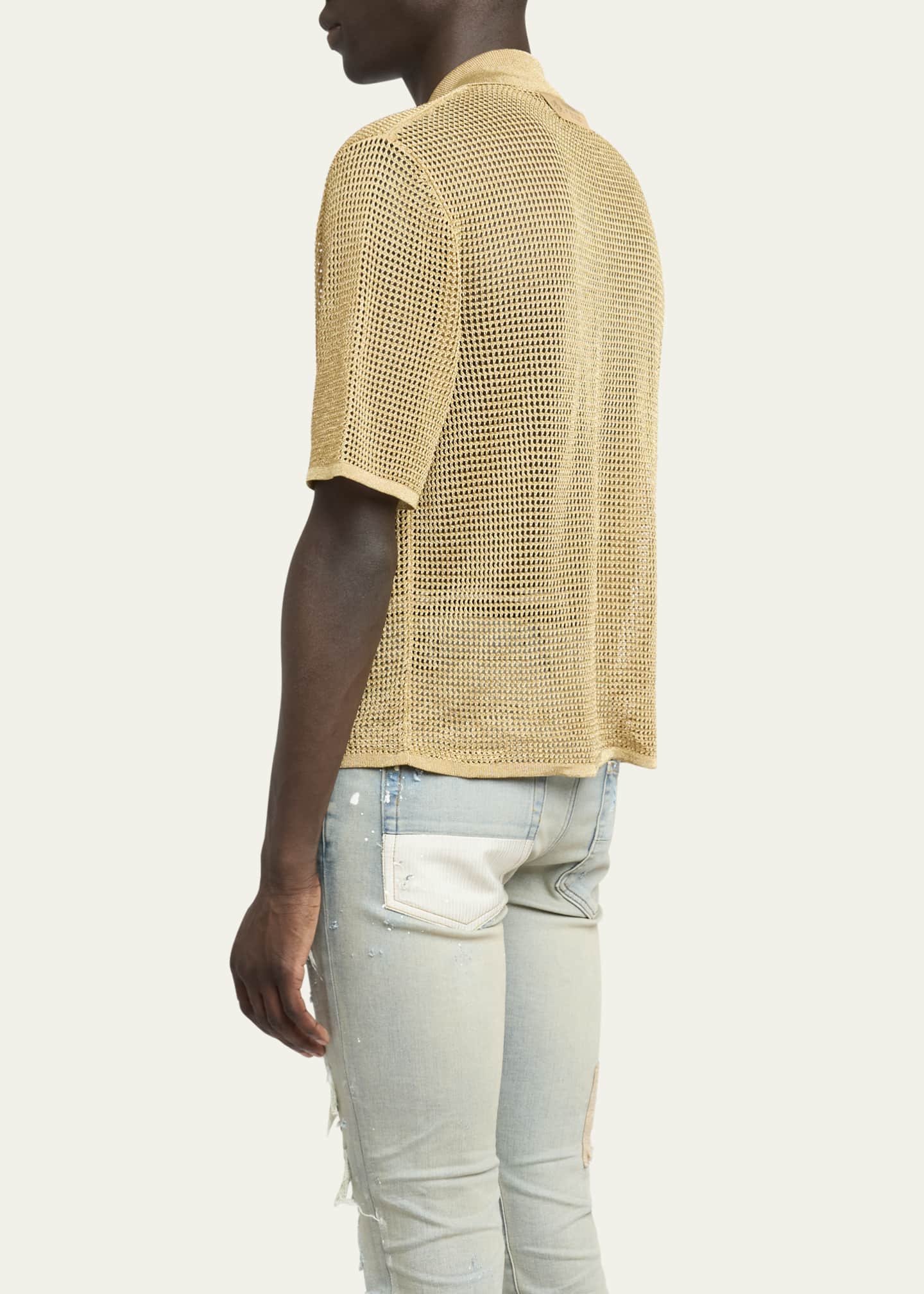 Amiri Men's Lurex Mesh Polo Shirt Image 3 of 5