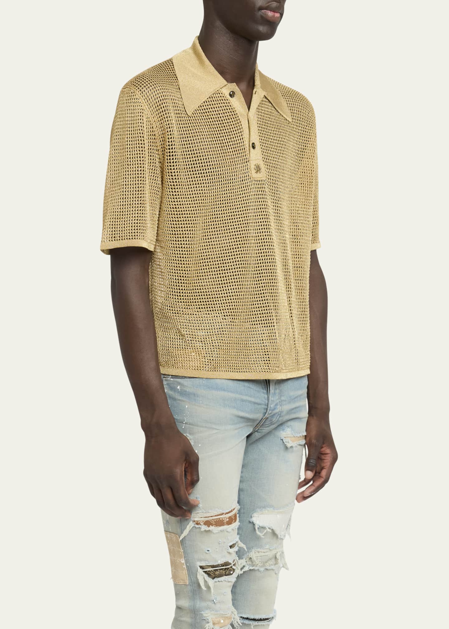 Amiri Men's Lurex Mesh Polo Shirt Image 4 of 5