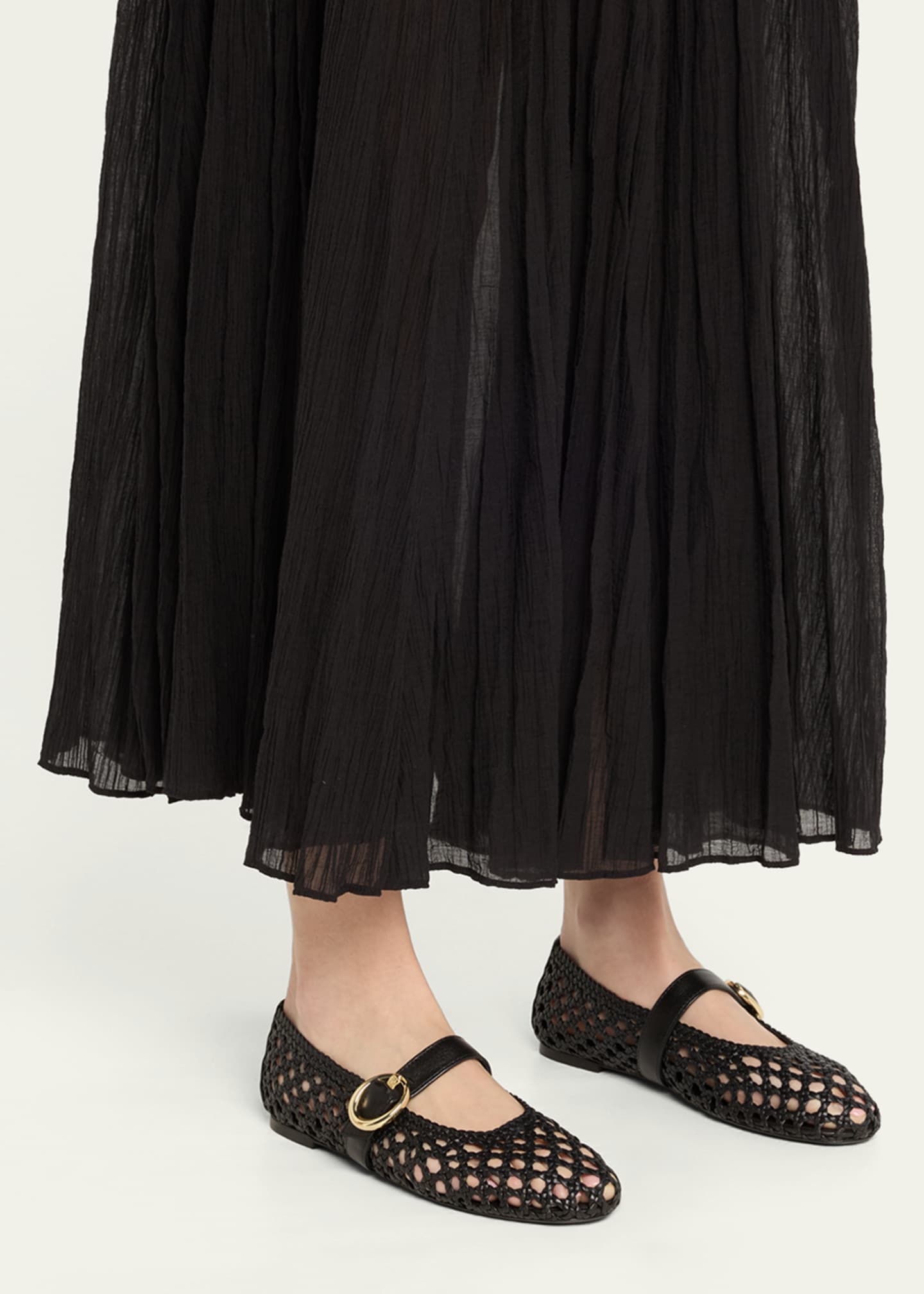 Stuart Weitzman Thea Woven Leather Mary Jane Ballerina Flats Image 2 of 6