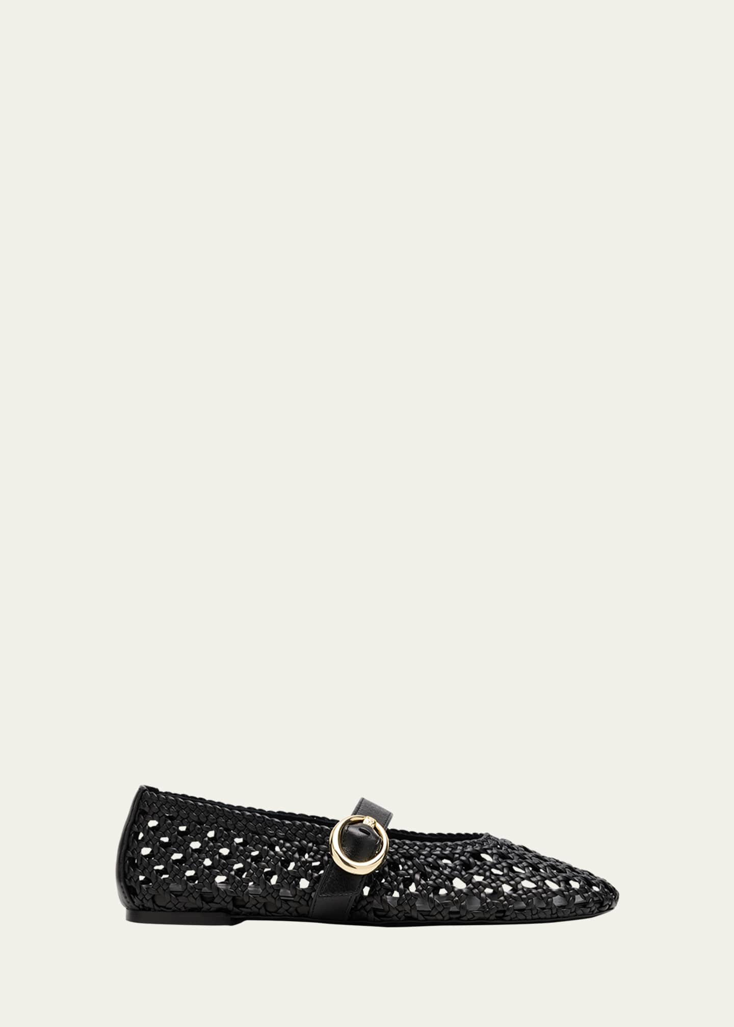 Stuart Weitzman Thea Woven Leather Mary Jane Ballerina Flats Image 1 of 6