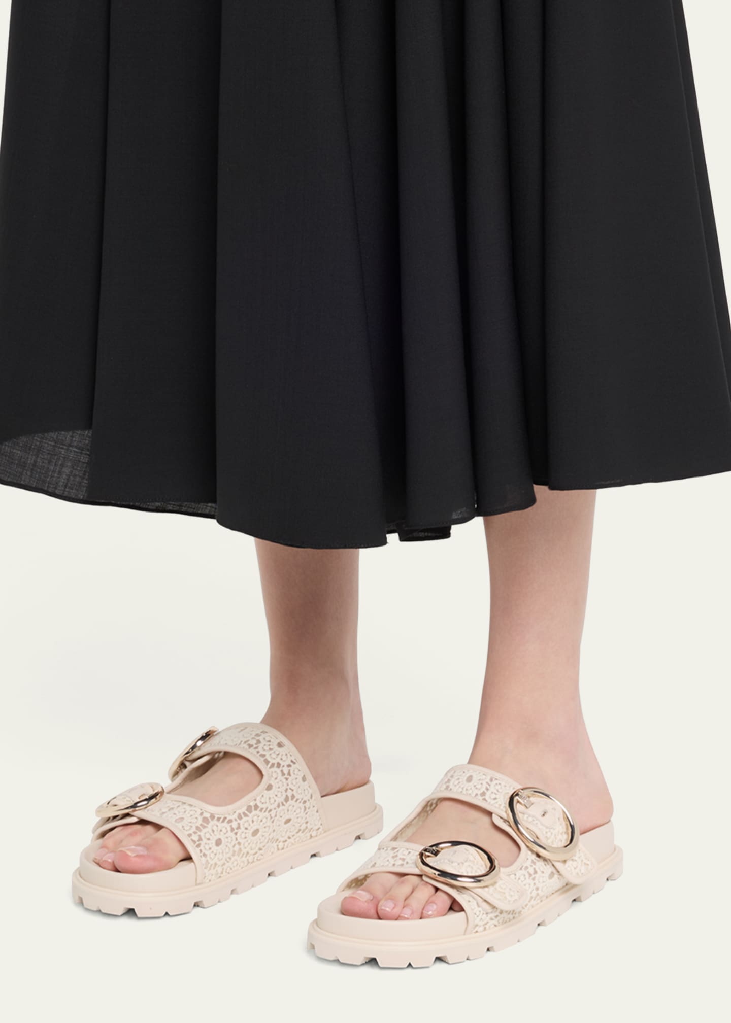 Stuart Weitzman Benni Lace Double-Buckle Slide Sandals Image 2 of 6