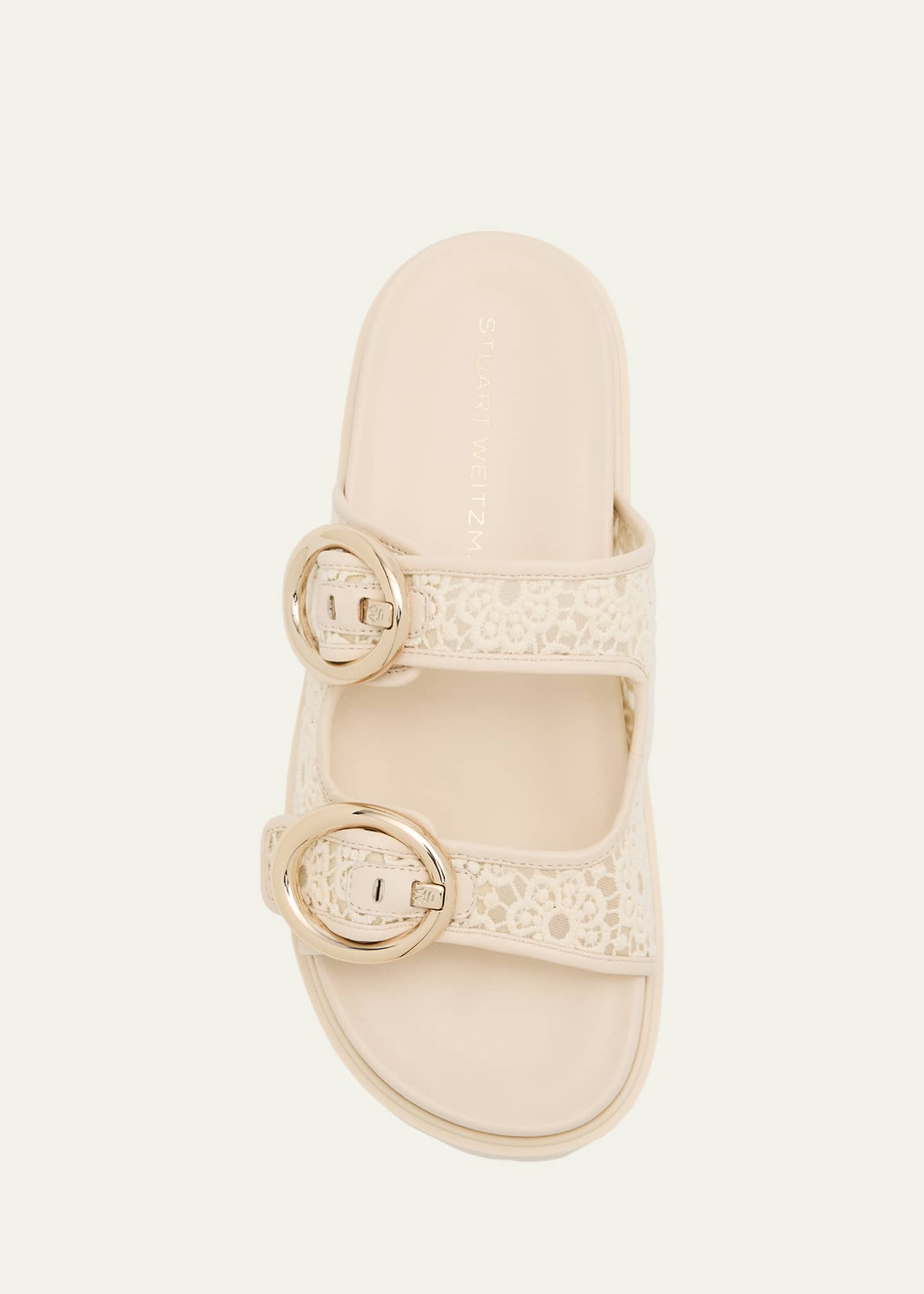 Stuart Weitzman Benni Lace Double-Buckle Slide Sandals Image 6 of 6
