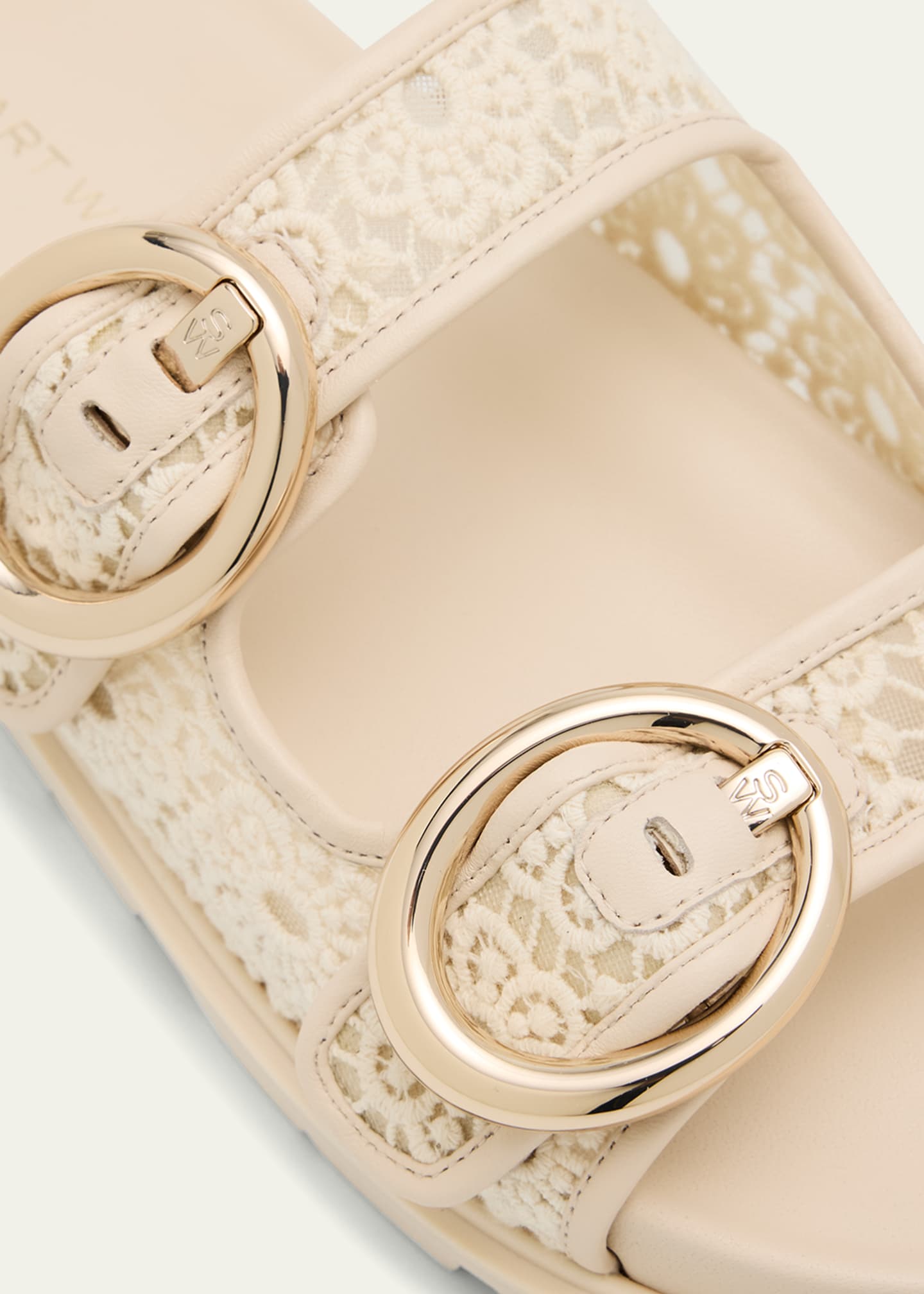 Stuart Weitzman Benni Lace Double-Buckle Slide Sandals Image 5 of 6