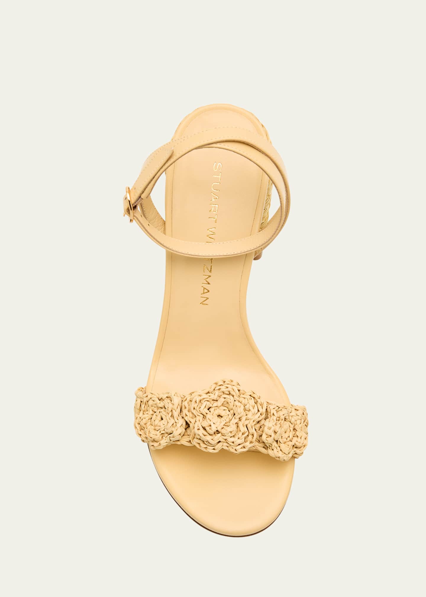 Stuart Weitzman Magnolia Floral Raffia Ankle-Strap Sandals