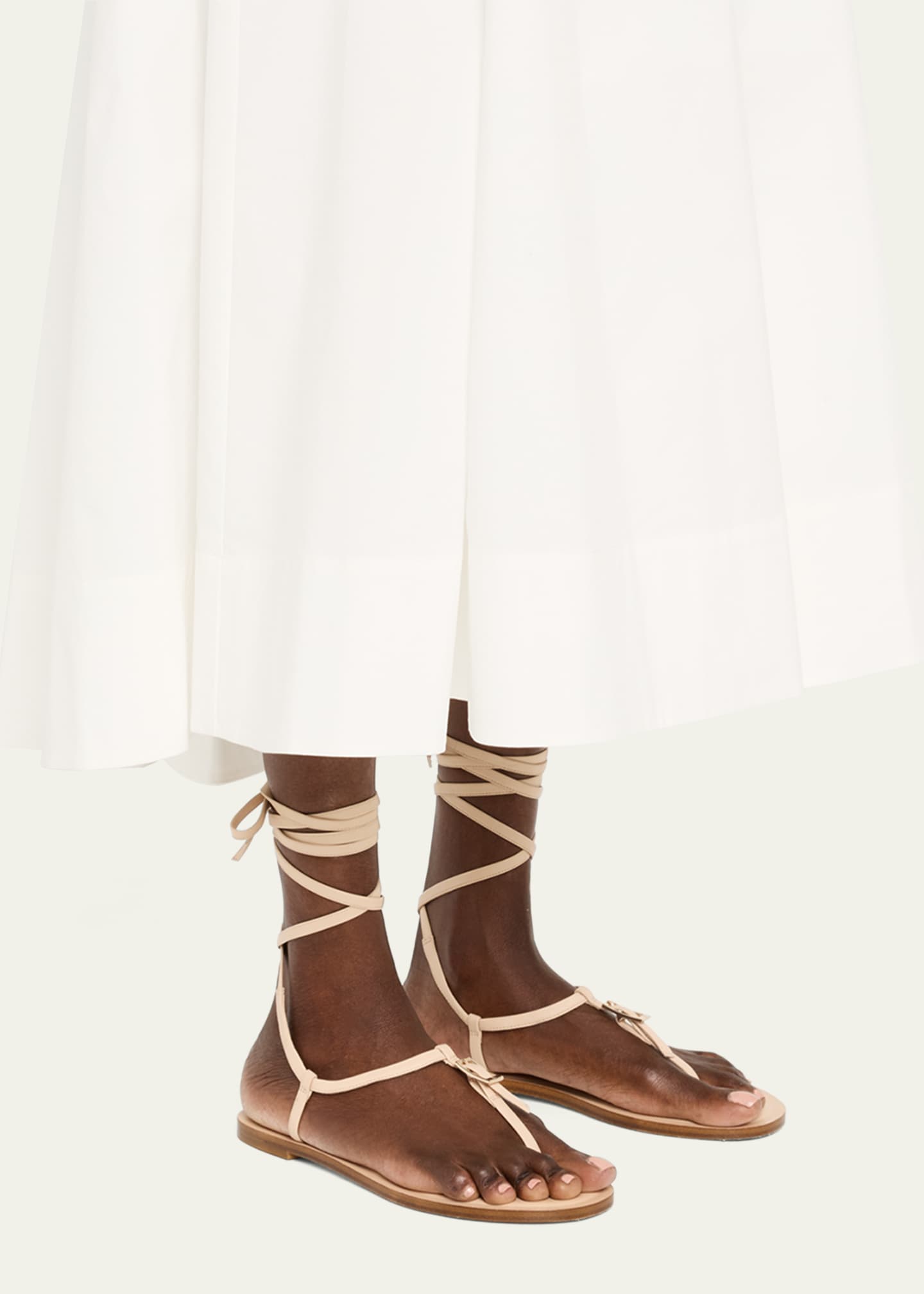 Stuart Weitzman Georgie Leather Ankle-Wrap Flat Sandals Image 2 of 6