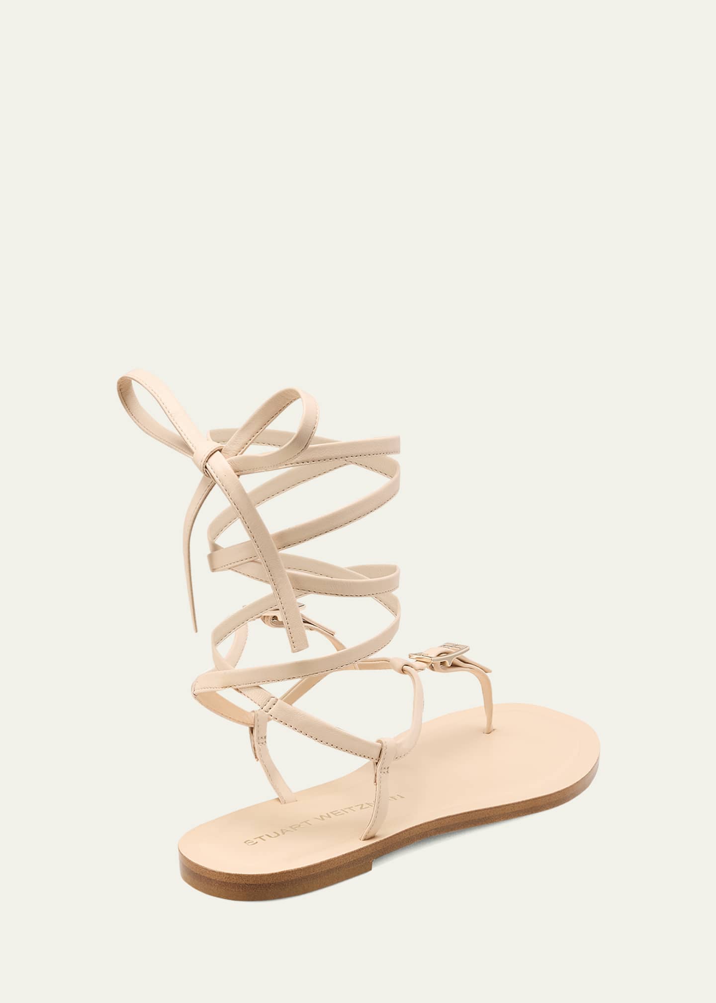 Stuart Weitzman Georgie Leather Ankle-Wrap Flat Sandals Image 4 of 6