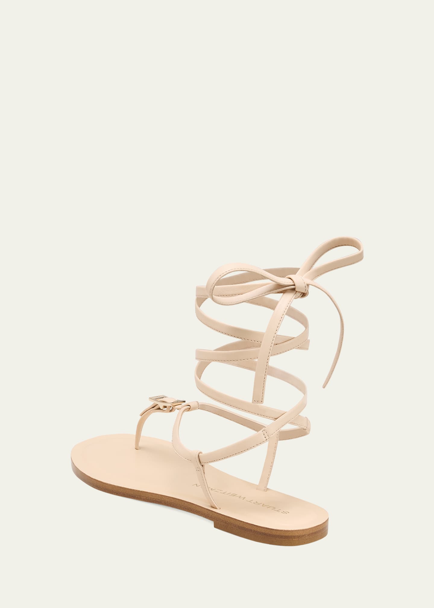 Stuart Weitzman Georgie Leather Ankle-Wrap Flat Sandals Image 6 of 6